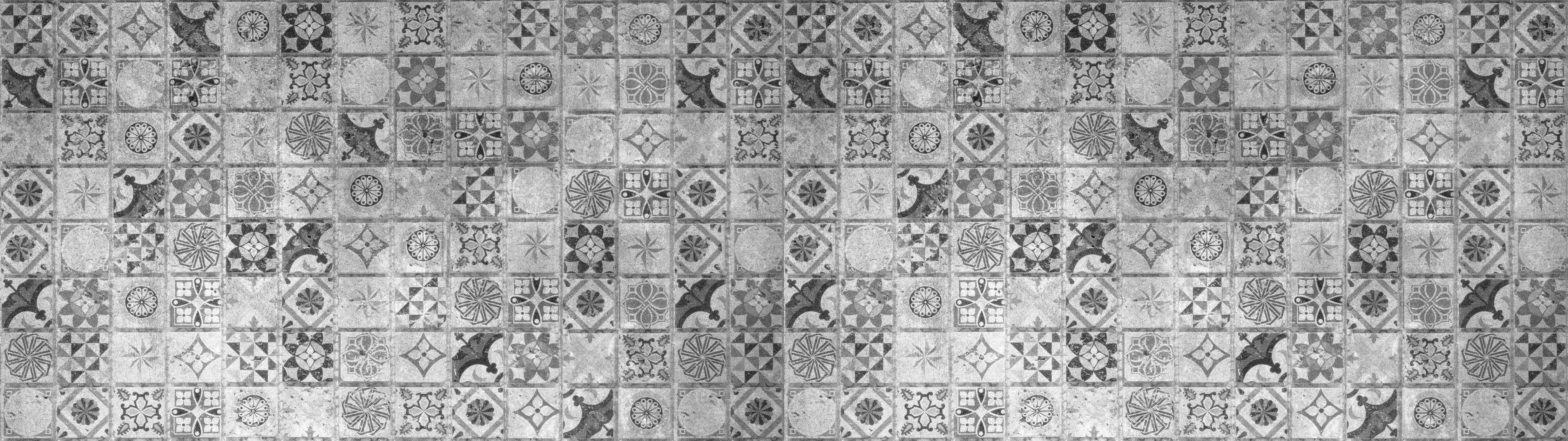 Büro Wandgestaltung-Antike Fliesenmuster in Grau und Schwarz