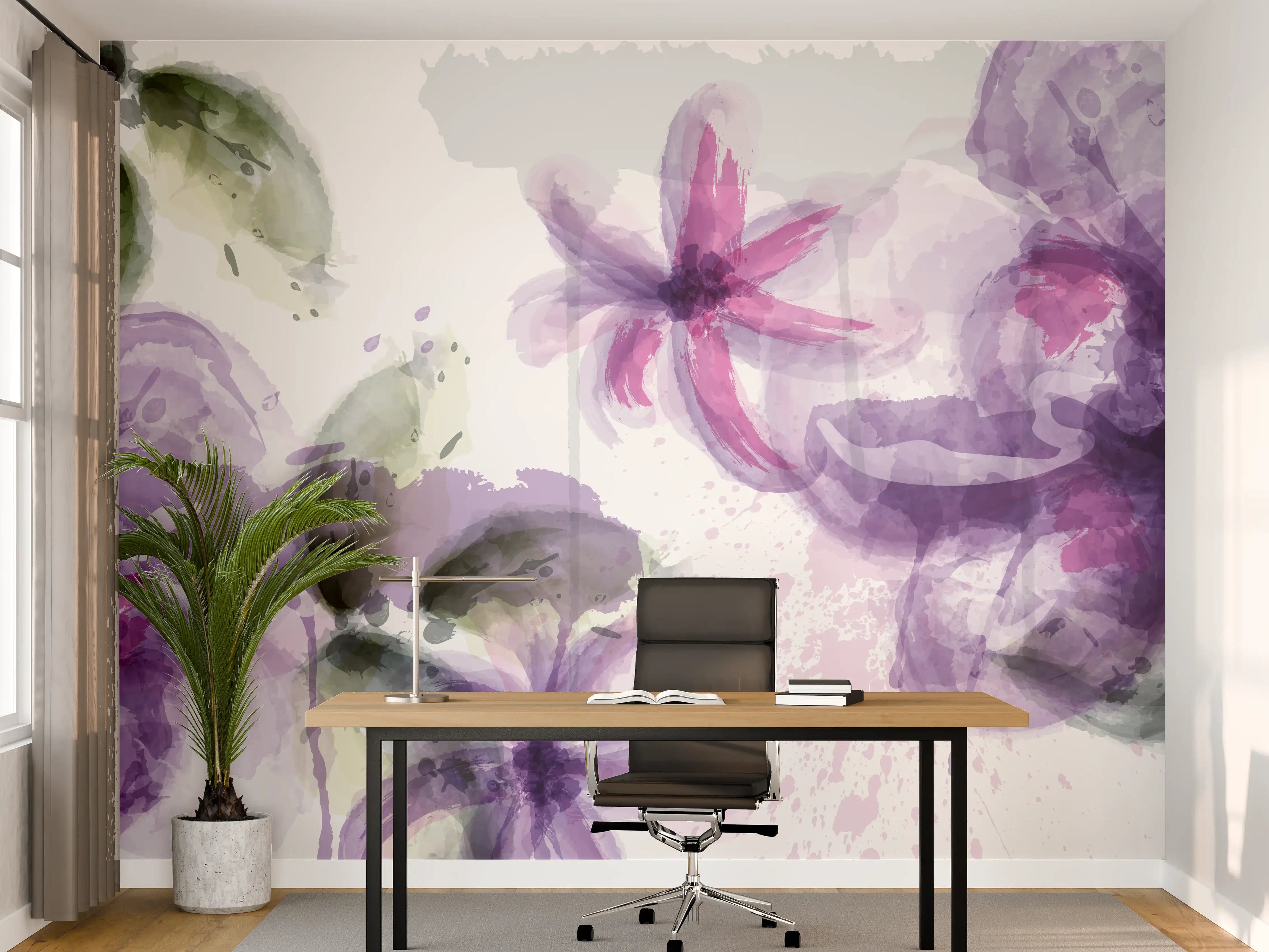 Büro Wandgestaltung - Aquarall Blumen