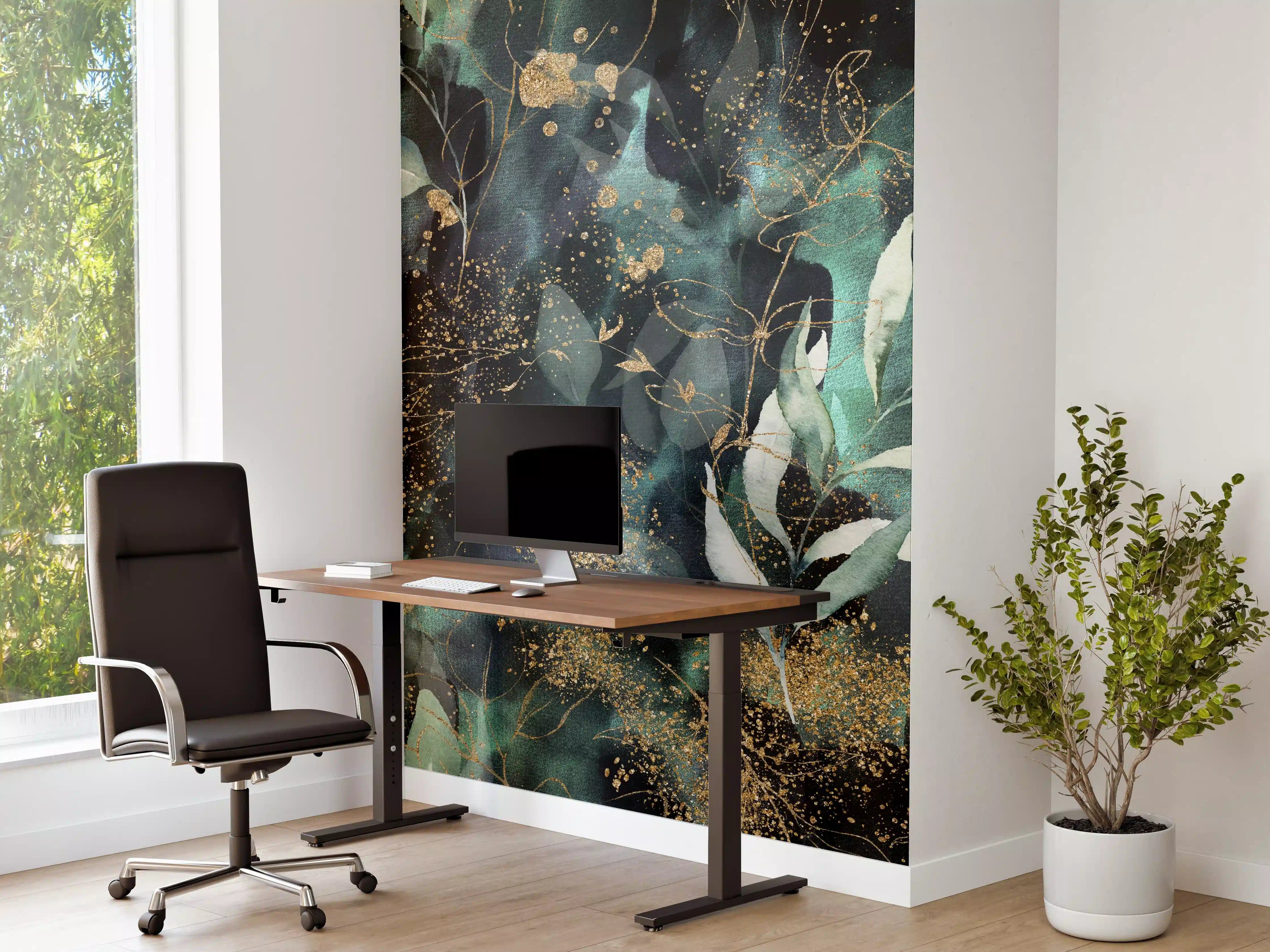 Büro Wandgestaltung - Aquarell - abstrakte Blumen mit gold