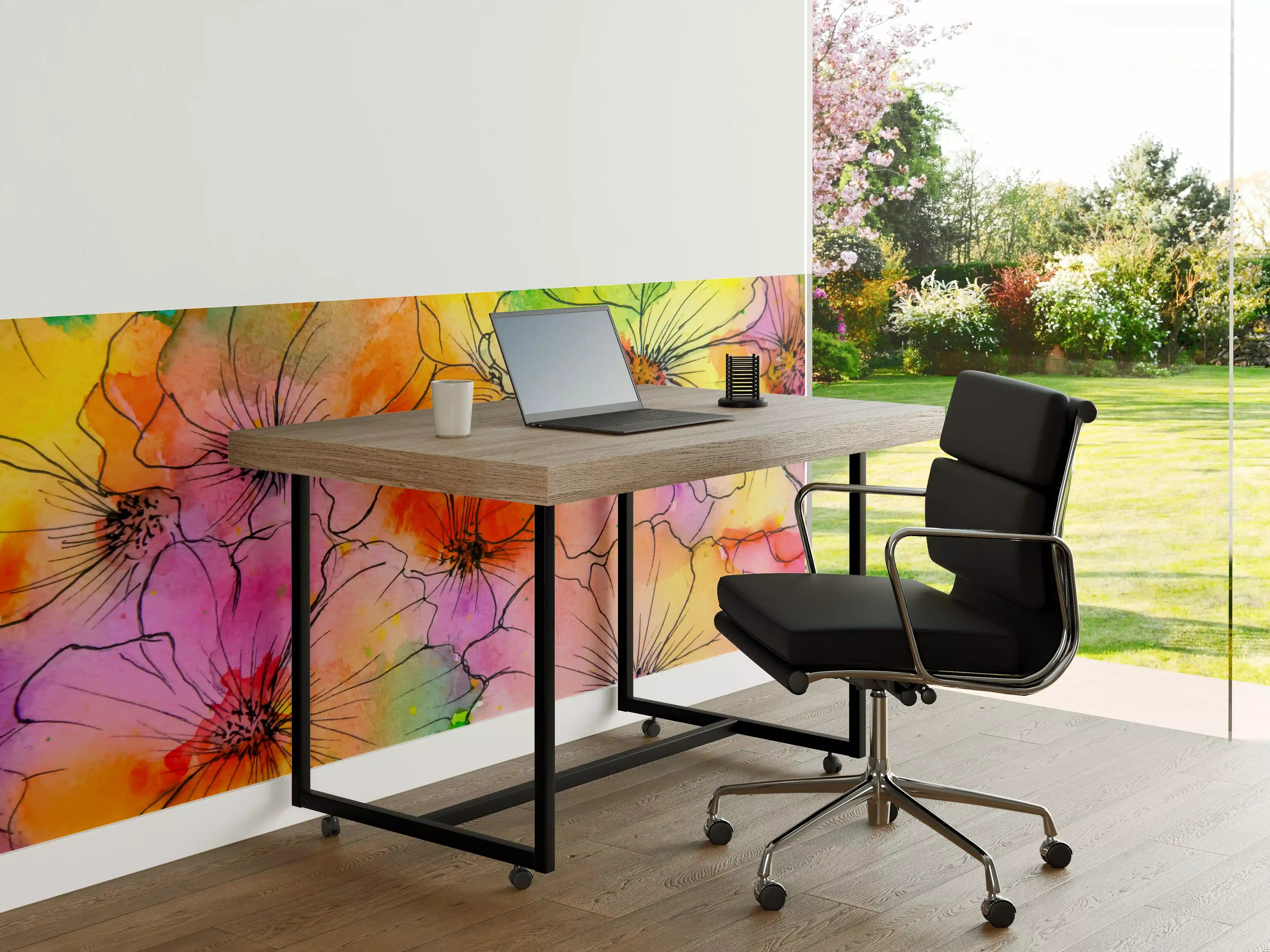 Büro Wandgestaltung - Aquarell Blumen Malerei