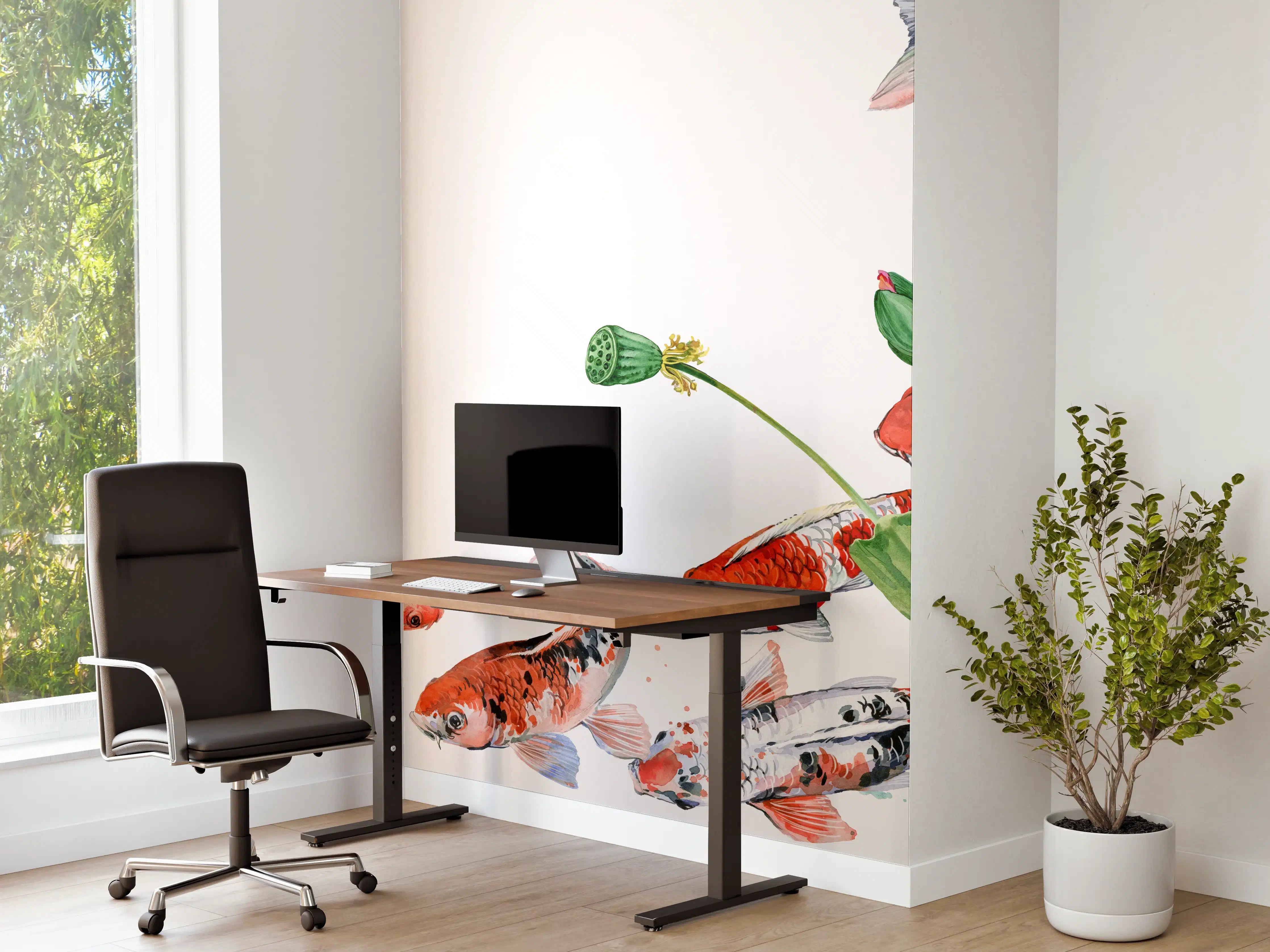 Büro Wandgestaltung - Aquarell Koi Karpfen und Lotusblume
