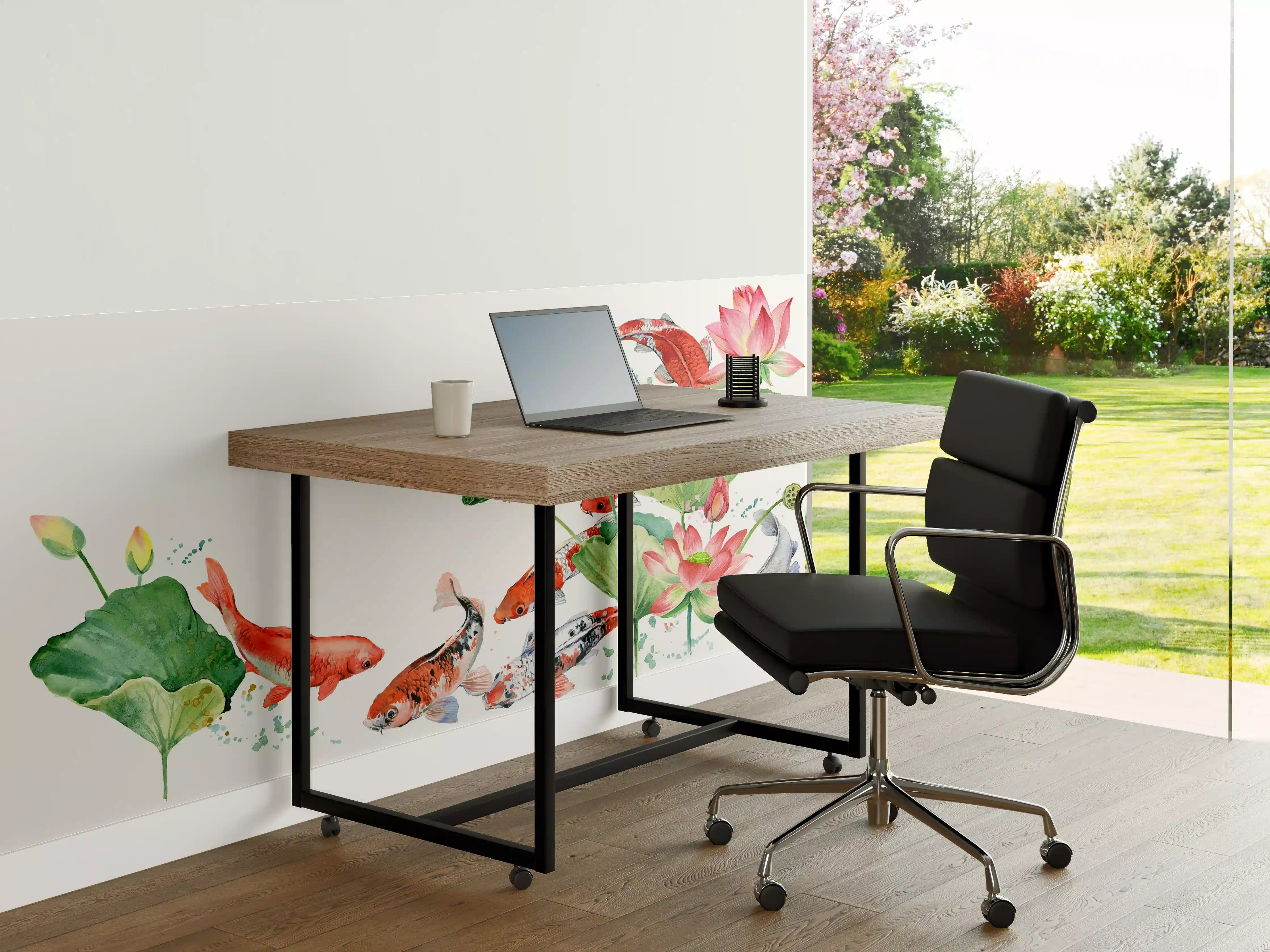 Büro Wandgestaltung - Aquarell Koi Karpfen und Lotusblume