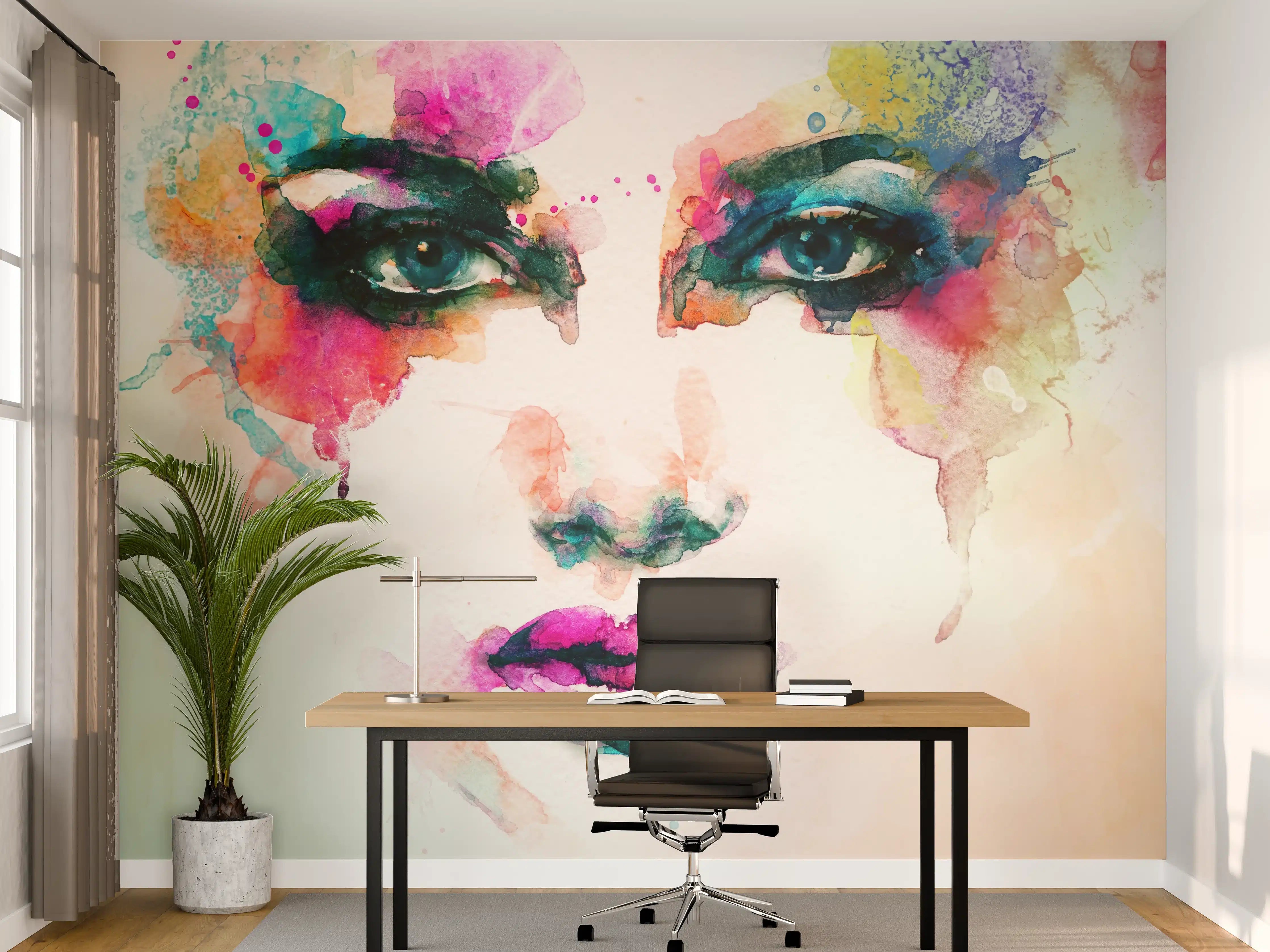 Büro Wandgestaltung - Aquarell Kunst Frau Gesicht