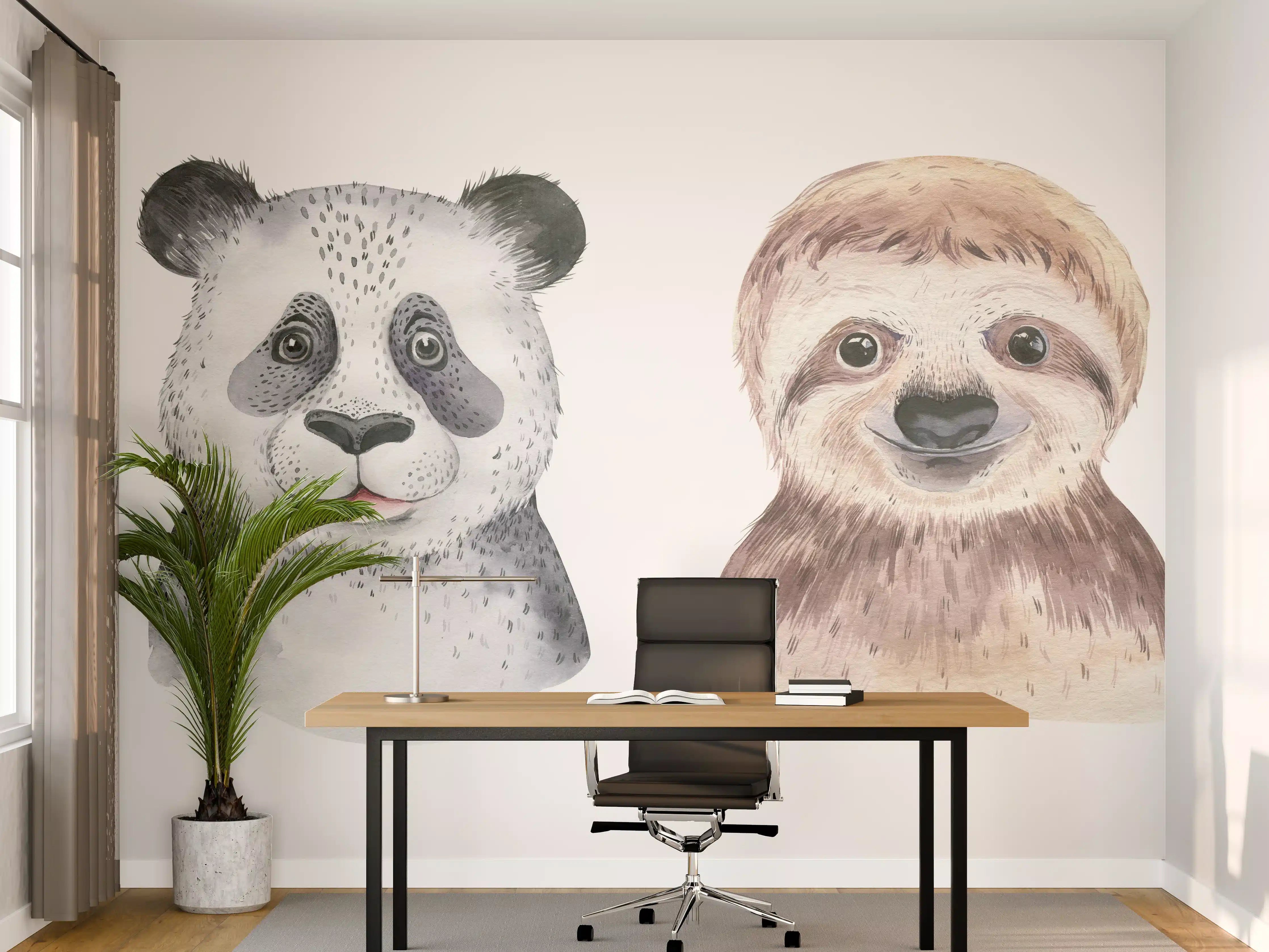 Büro Wandgestaltung - Aquarell Tierbabys Illustration