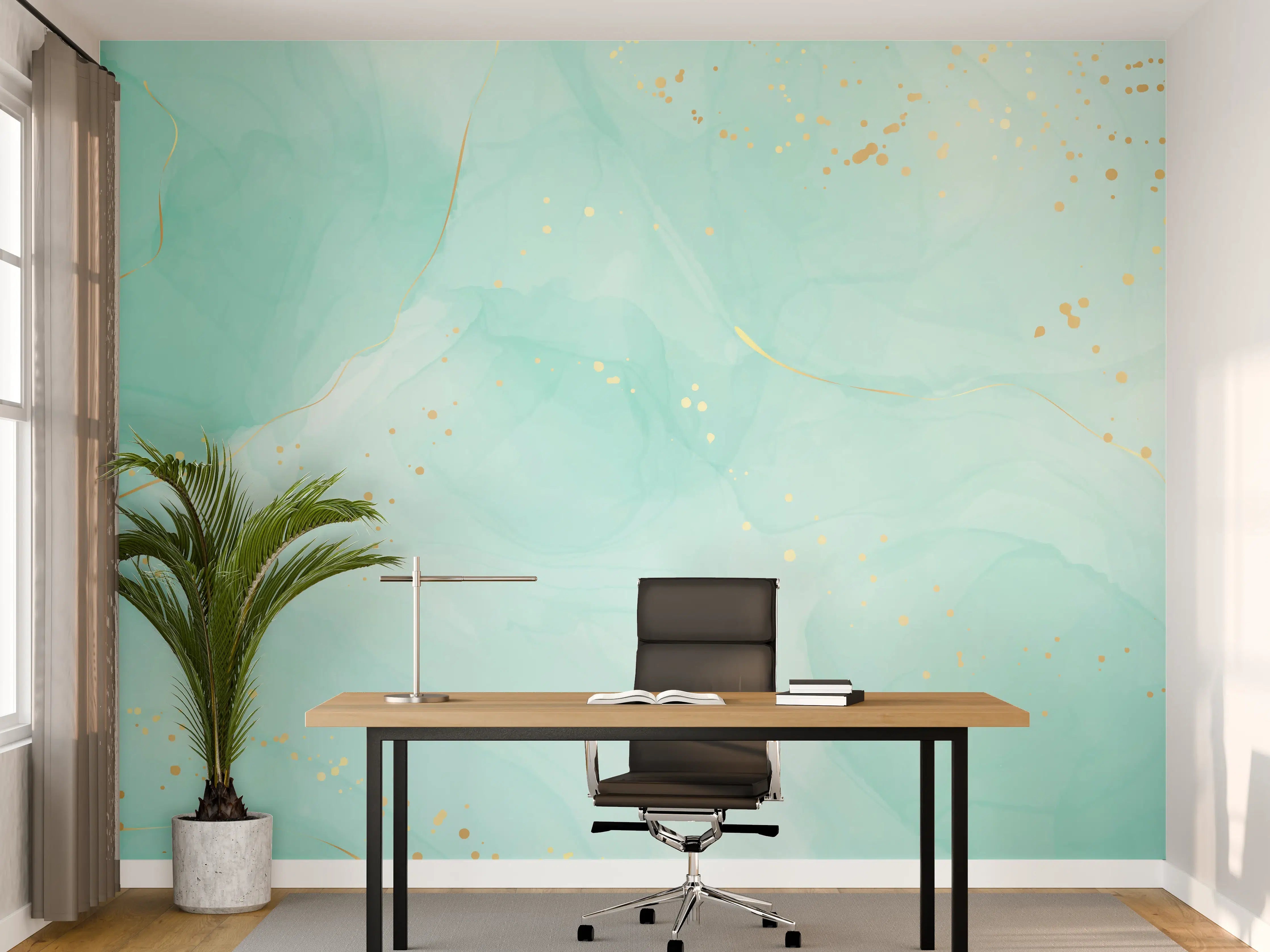 Büro Wandgestaltung - Aquarell-Türkis-Gold-Abstrakt