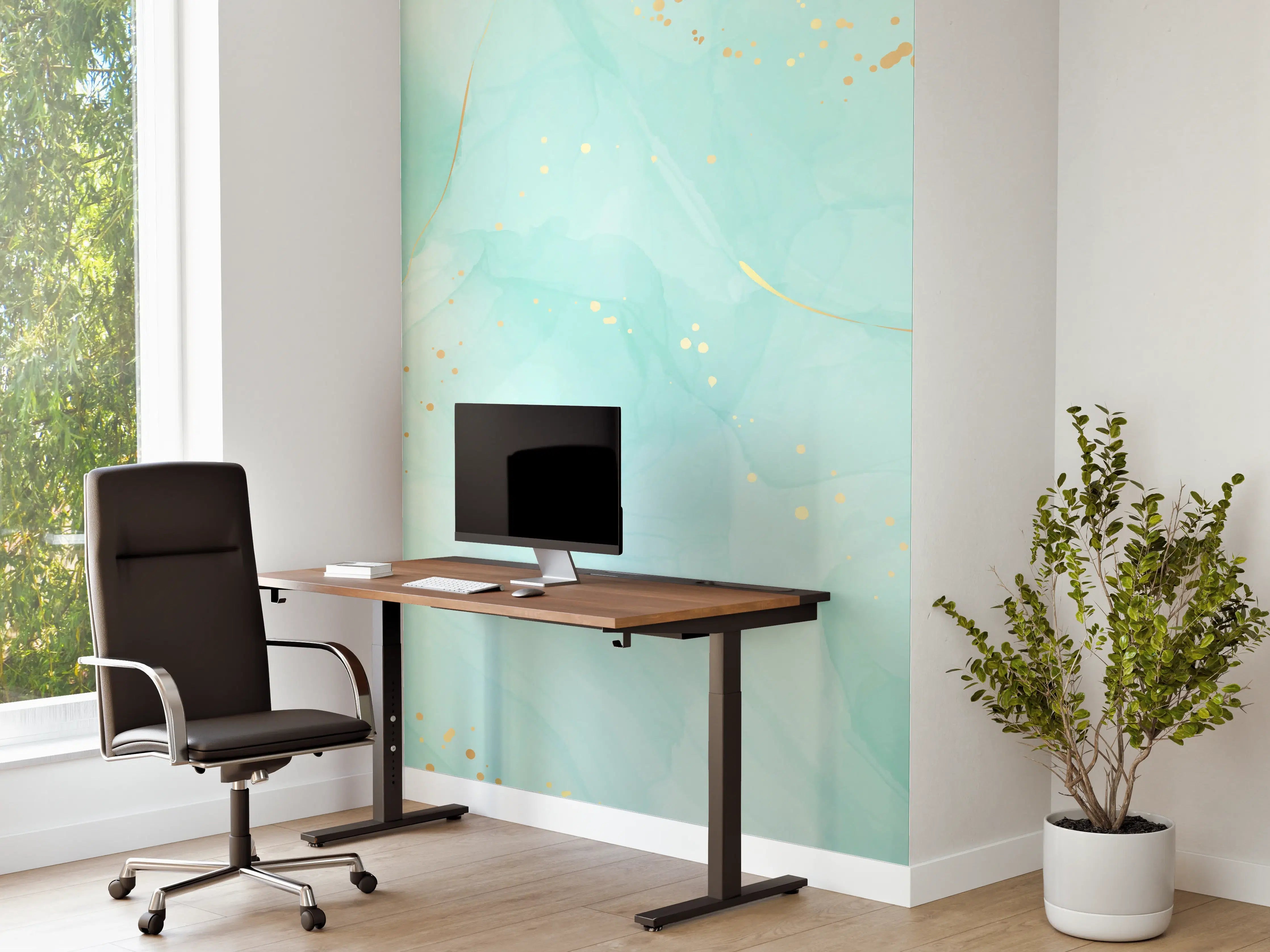 Büro Wandgestaltung - Aquarell-Türkis-Gold-Abstrakt