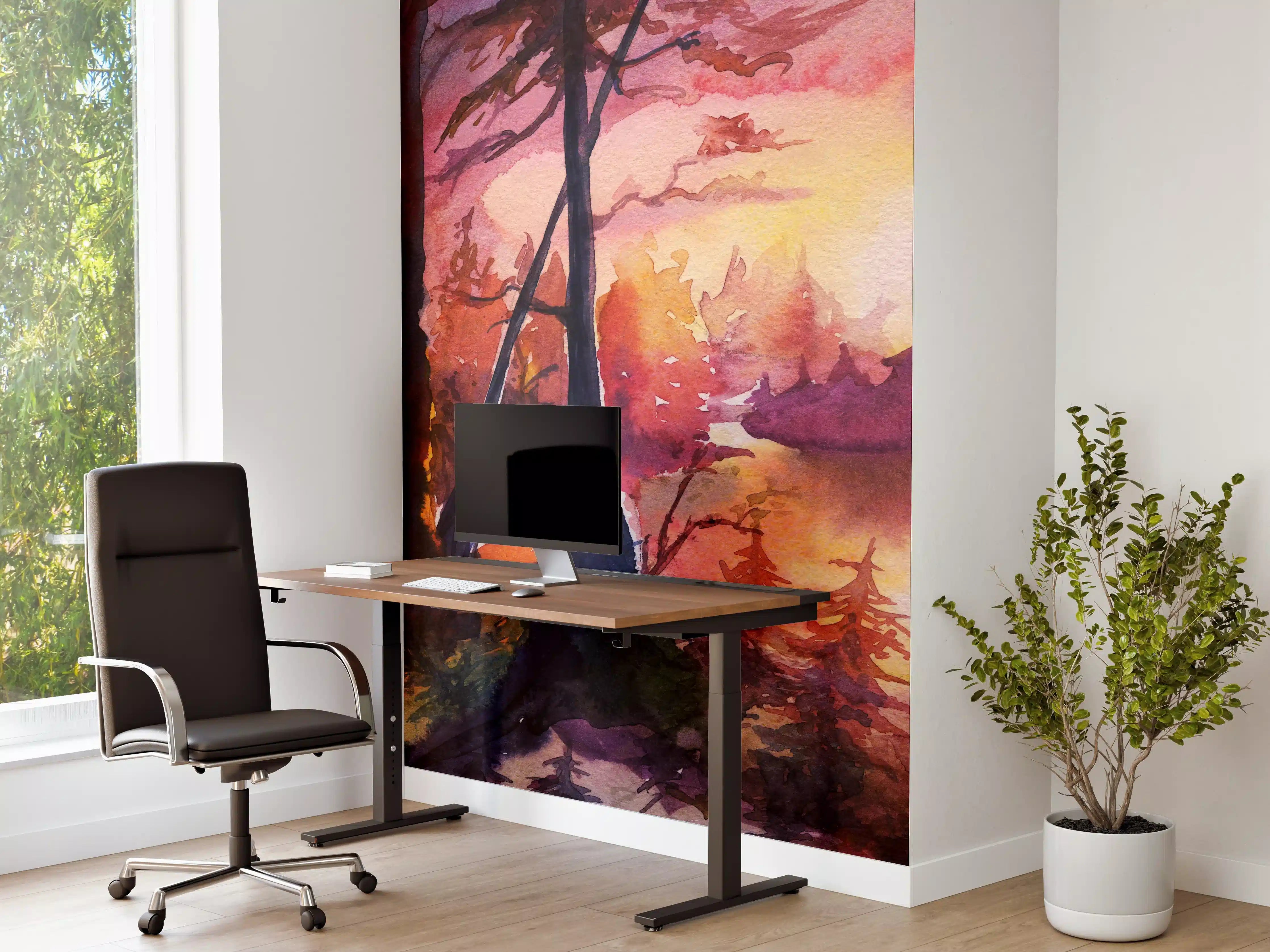 Büro Wandgestaltung - Aquarell Waldlandschaft Malerei