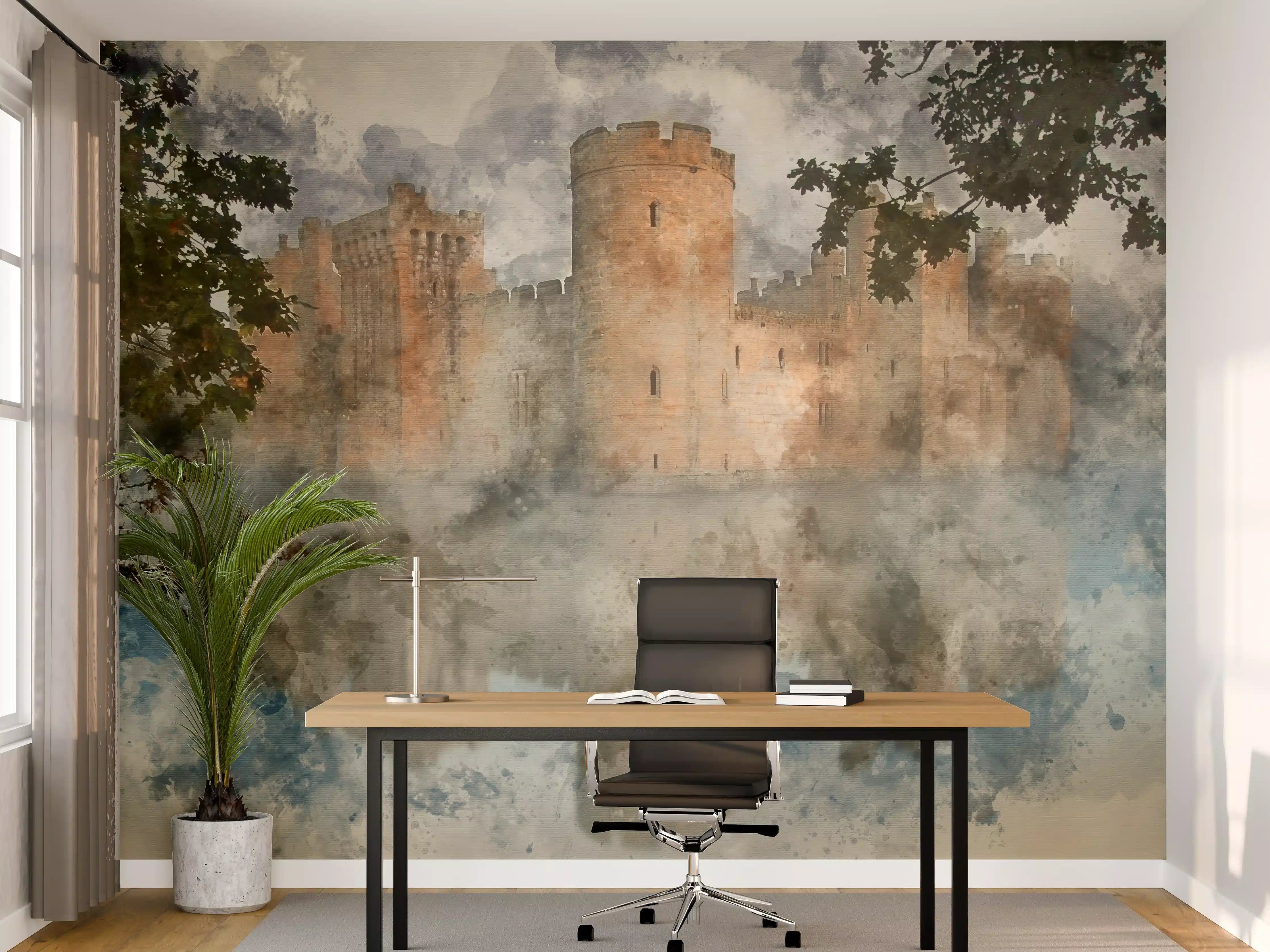 Büro Wandgestaltung - Aquarell einer mittelalterlichen Burg 