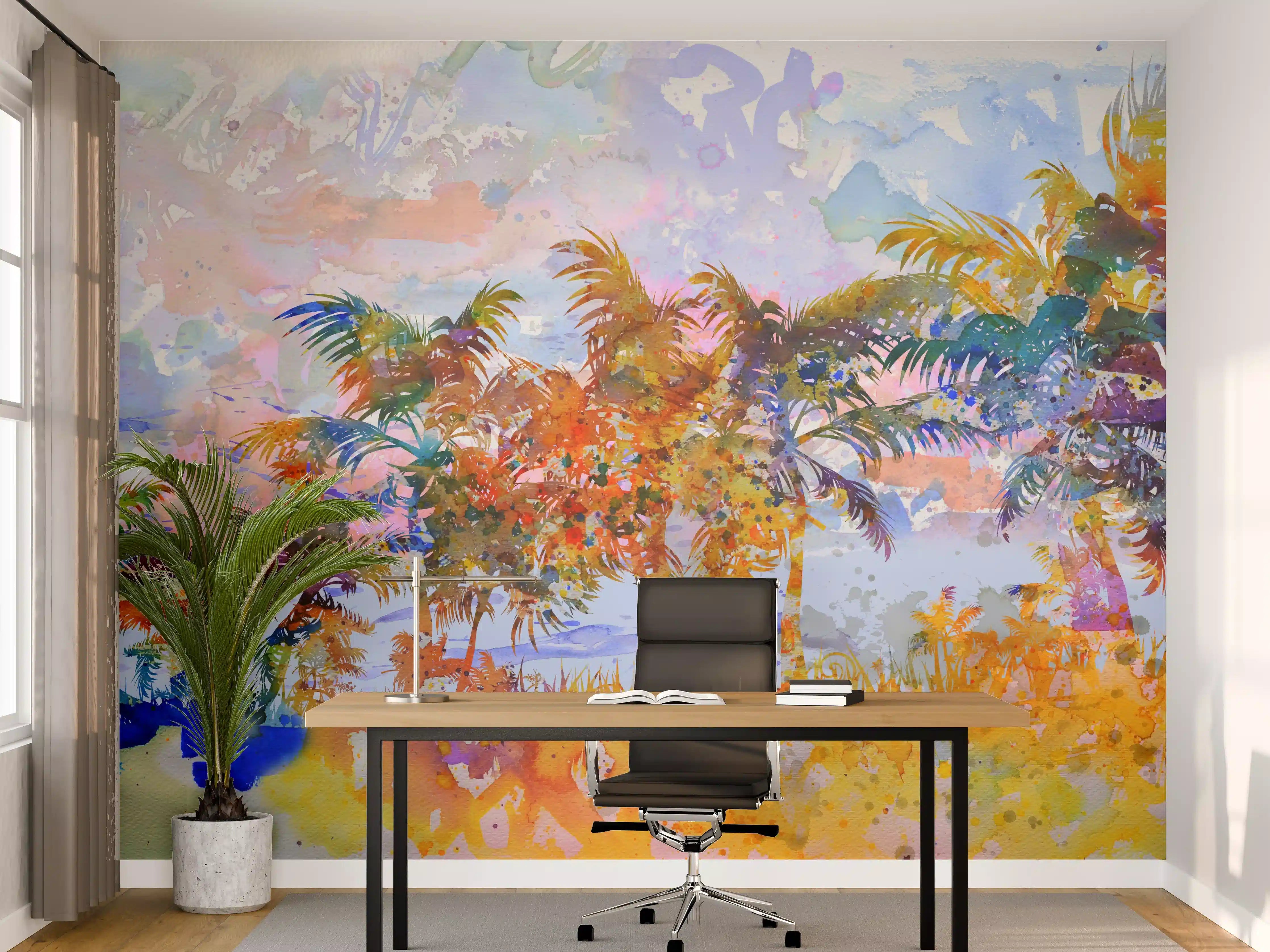 Büro Wandgestaltung - Aquarell von tropischem Strand