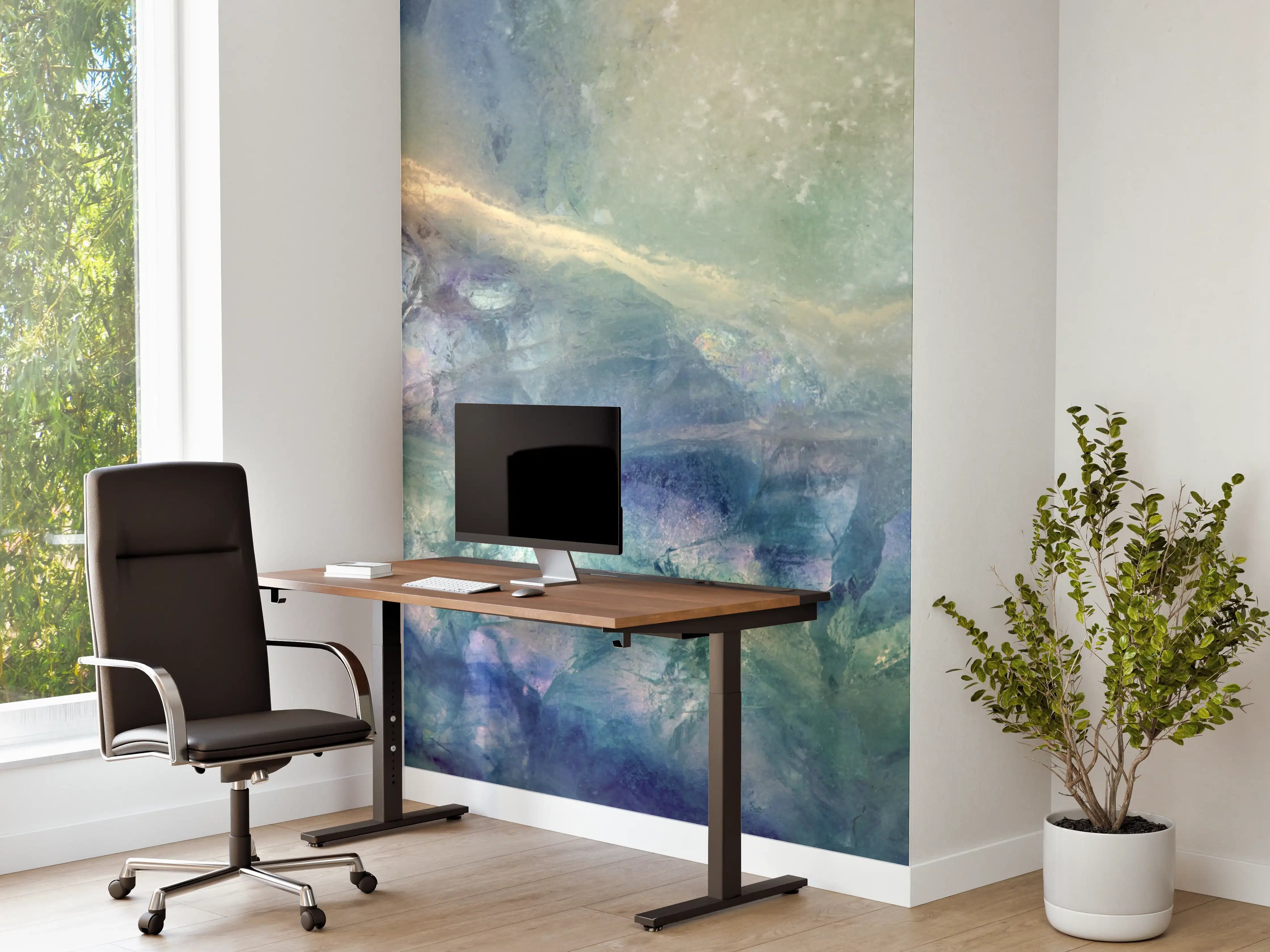 Büro Wandgestaltung - Aquarellartige Meereslandschaft in Blau und Grün