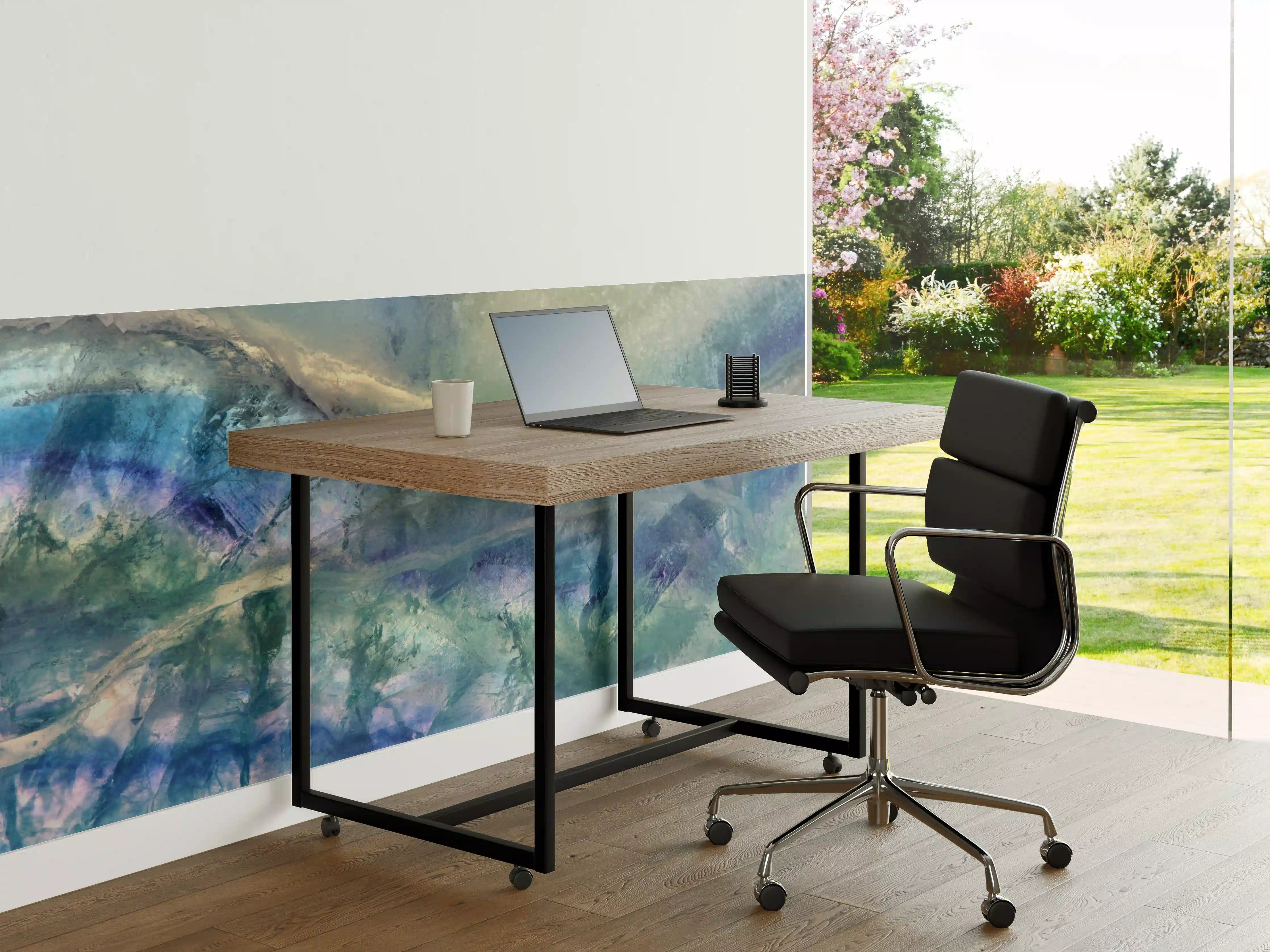 Büro Wandgestaltung - Aquarellartige Meereslandschaft in Blau und Grün