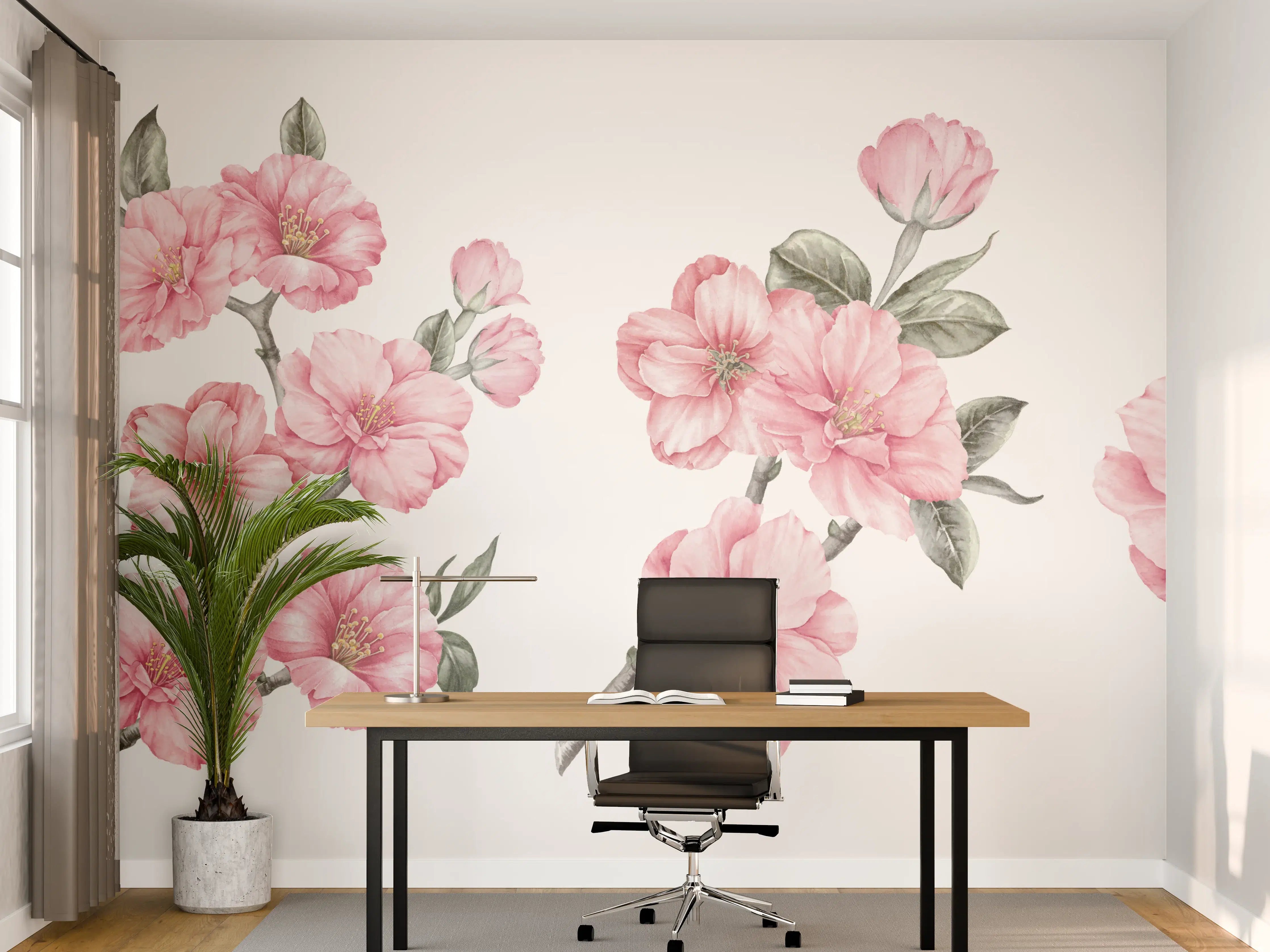 Büro Wandgestaltung - Aquarellelemente von blühenden Sakura