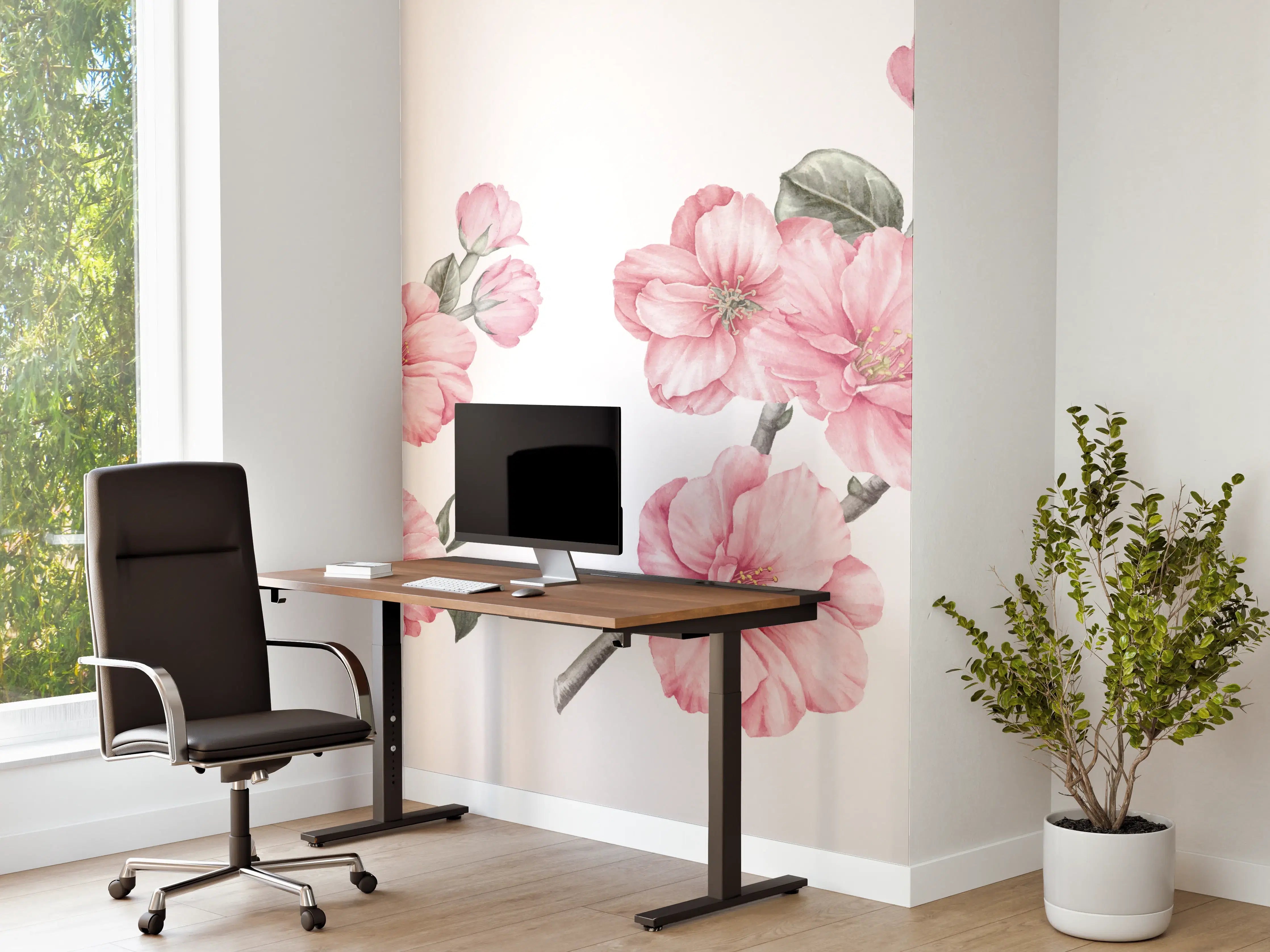 Büro Wandgestaltung - Aquarellelemente von blühenden Sakura