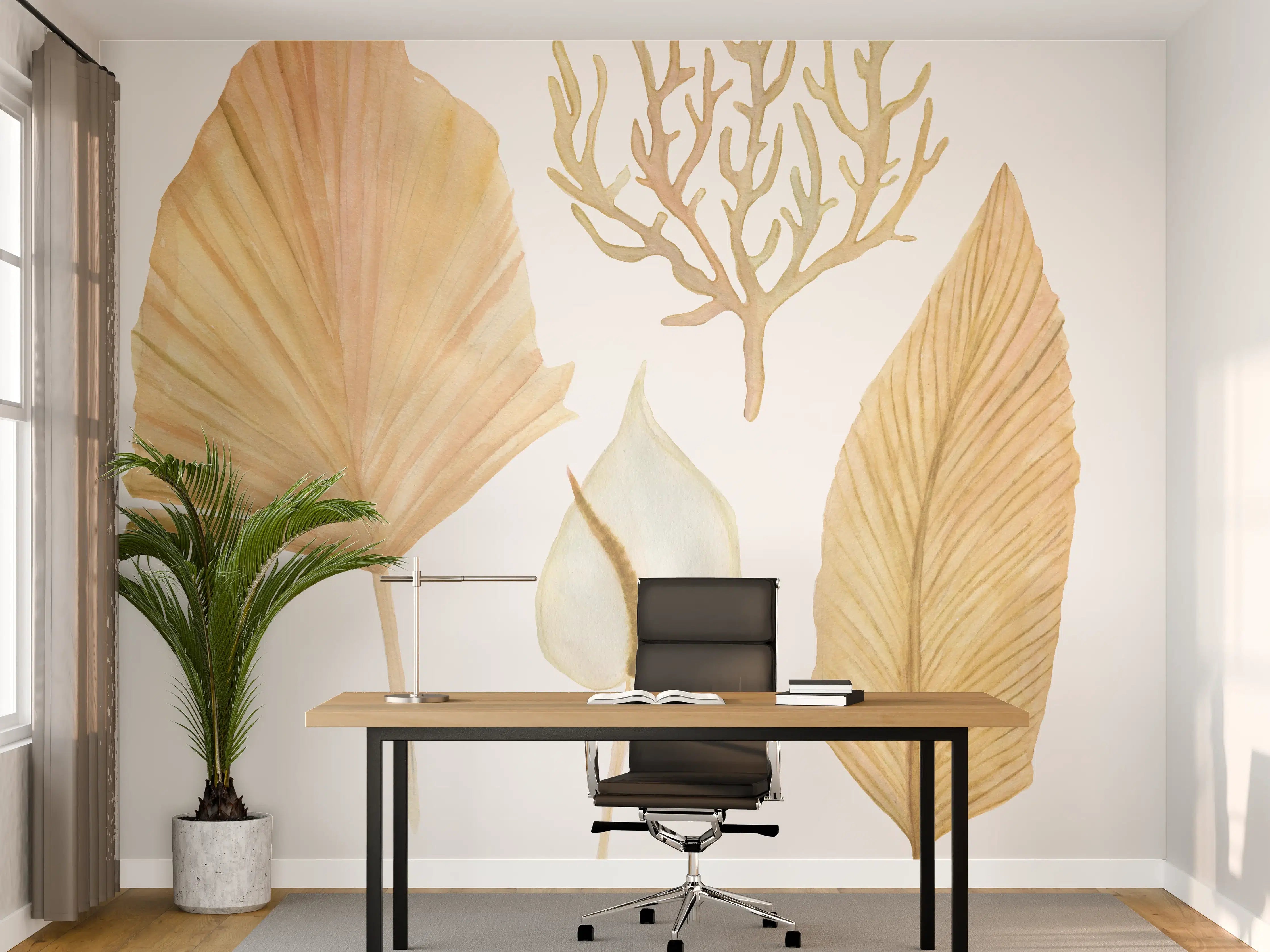 Büro Wandgestaltung - Aquarellmalerei - Verschiedene natürliche Blätter