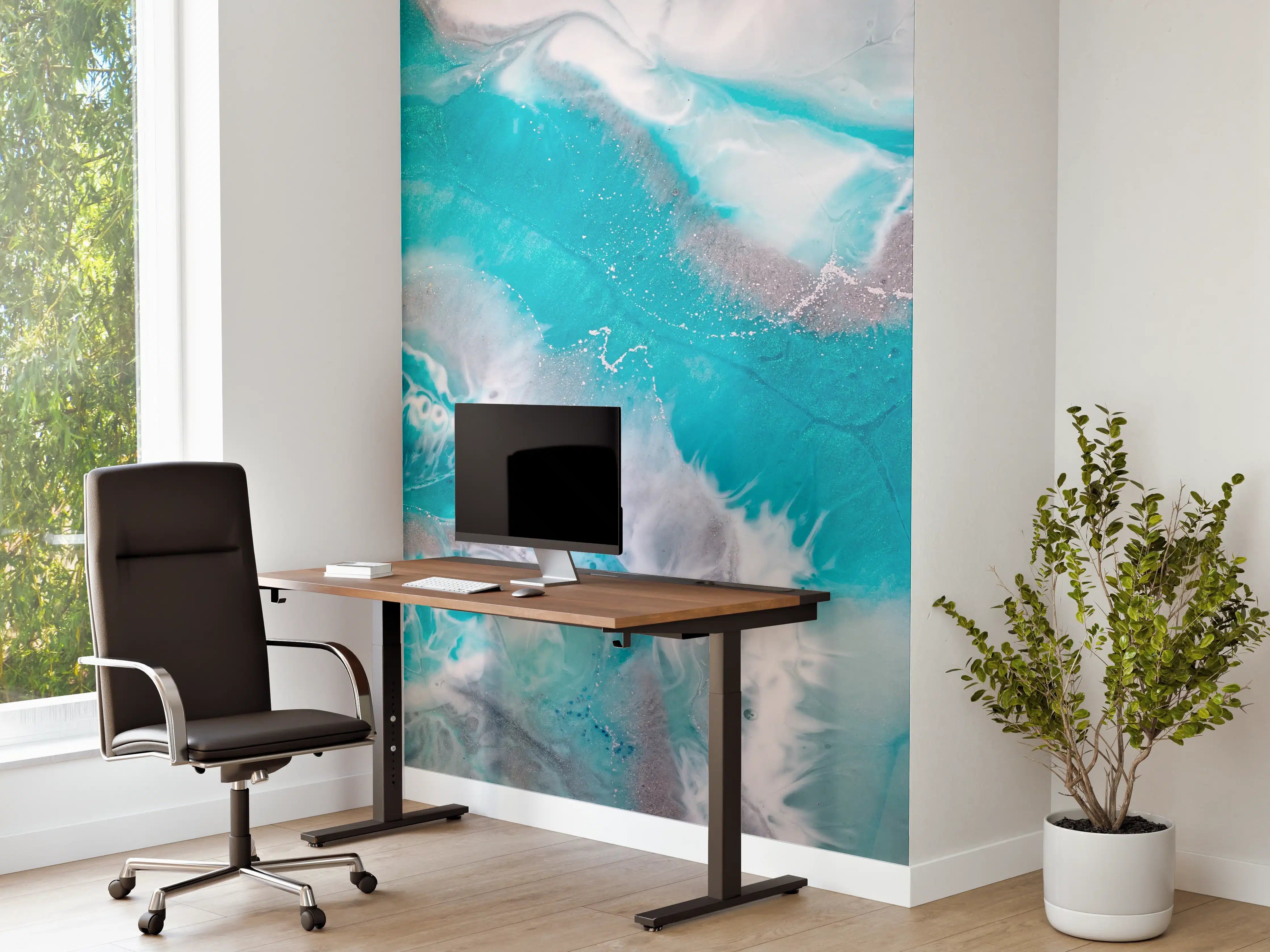Büro Wandgestaltung - Aquatische Abstraktion in Blau und Weiß