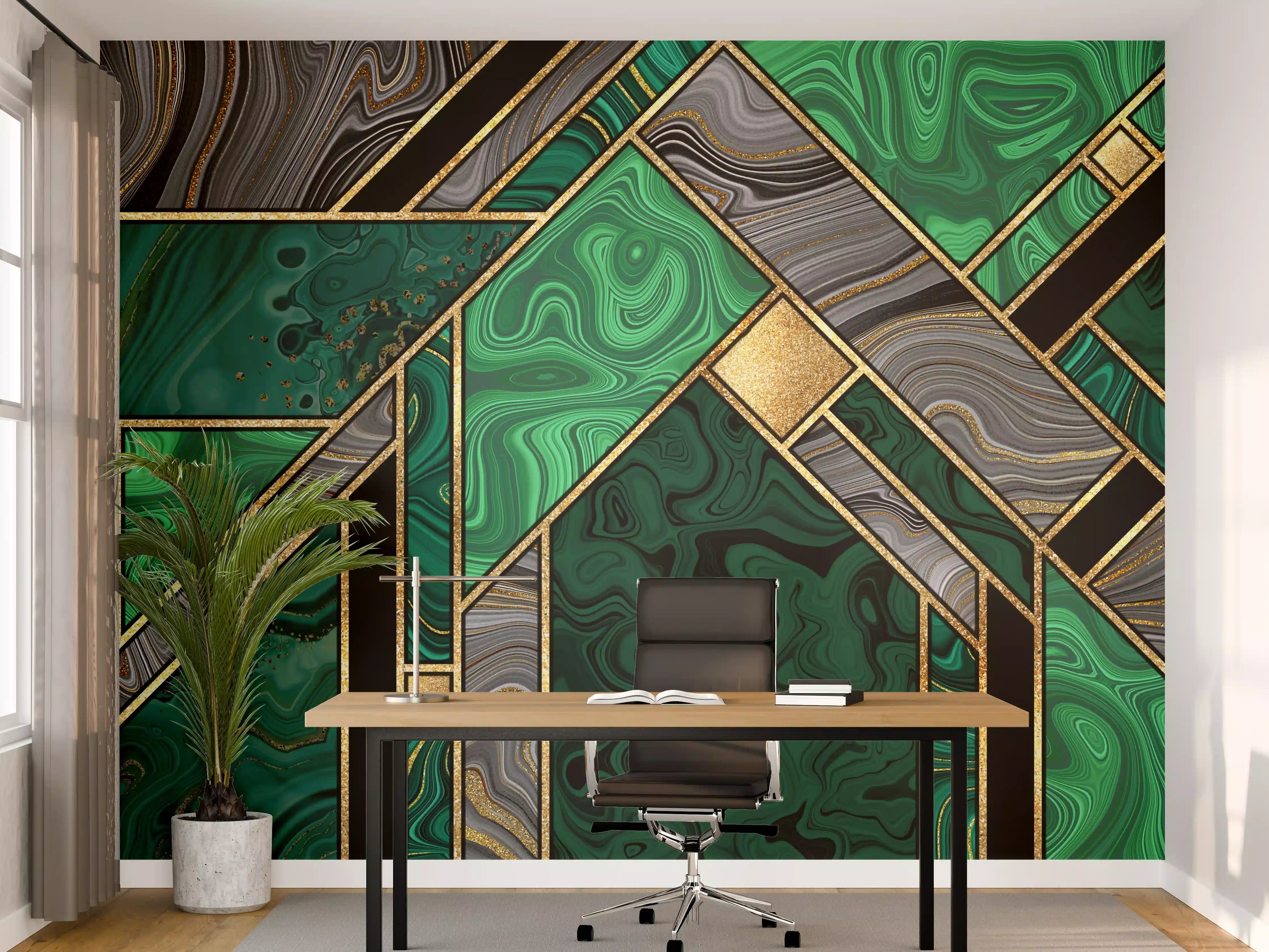 Büro Wandgestaltung - Art Deco Malachit Gold-Mosaik