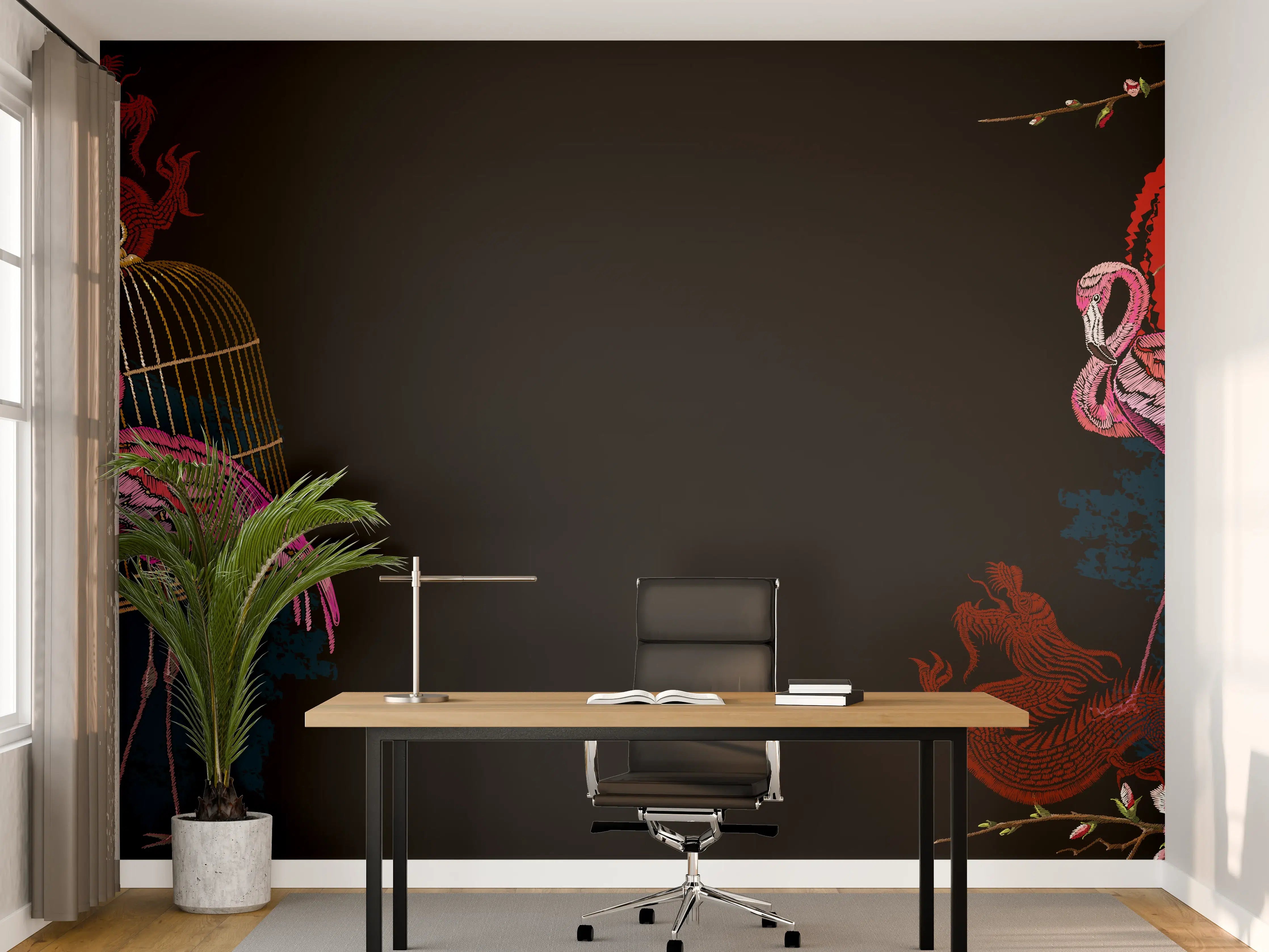 Büro Wandgestaltung - Asiatischer Flamingo Drachenfächer