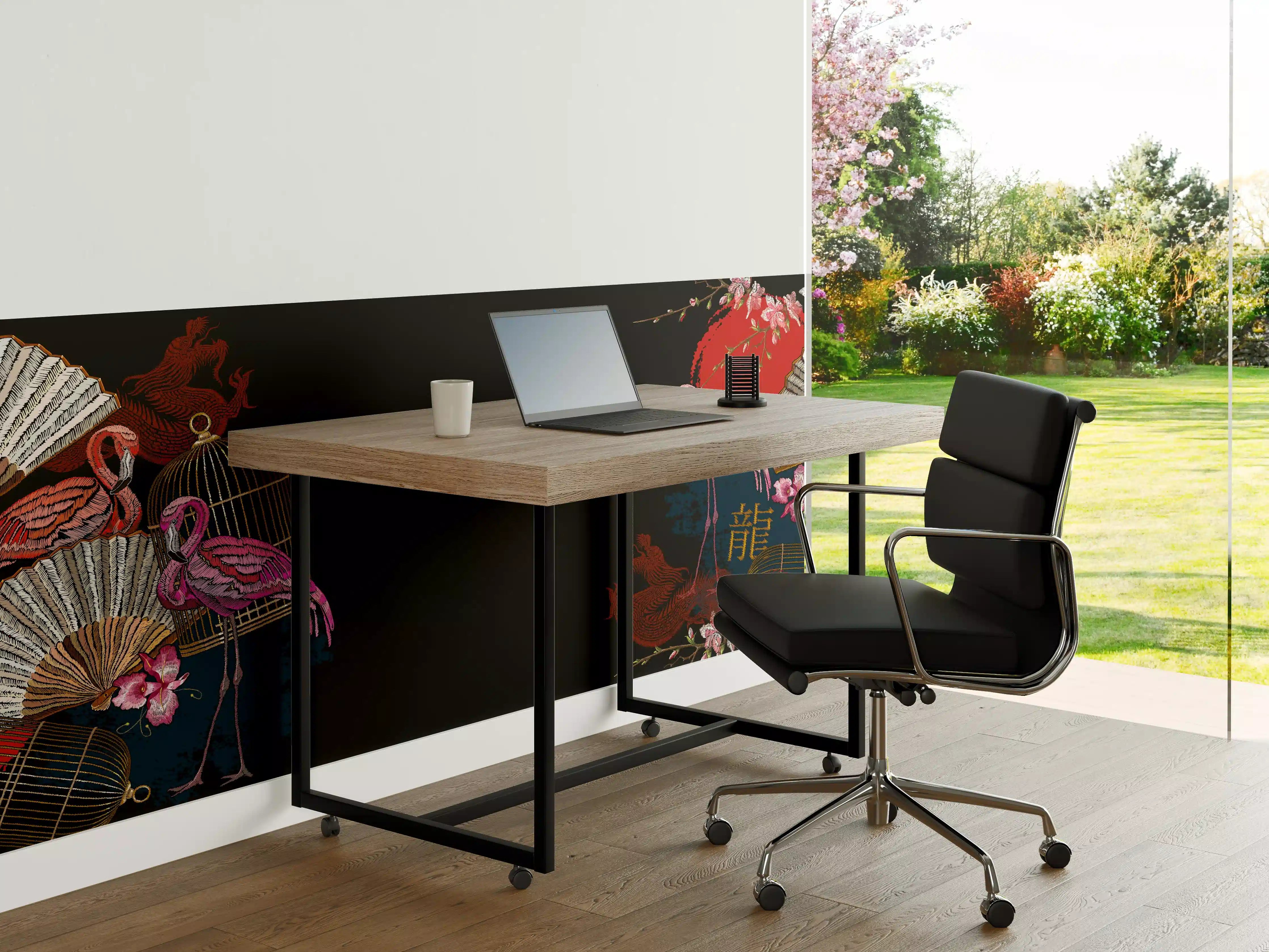 Büro Wandgestaltung - Asiatischer Flamingo Drachenfächer