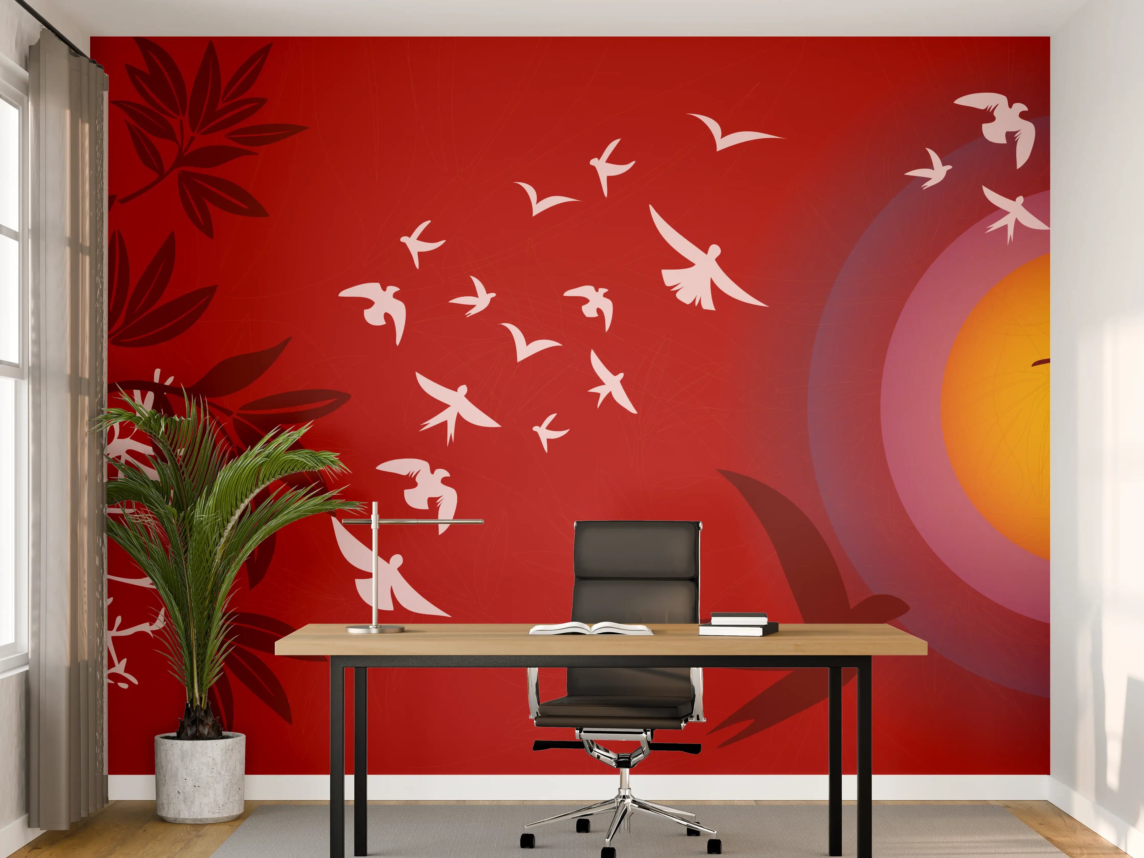 Büro Wandgestaltung - Asiatischer Sonnenuntergang Rot