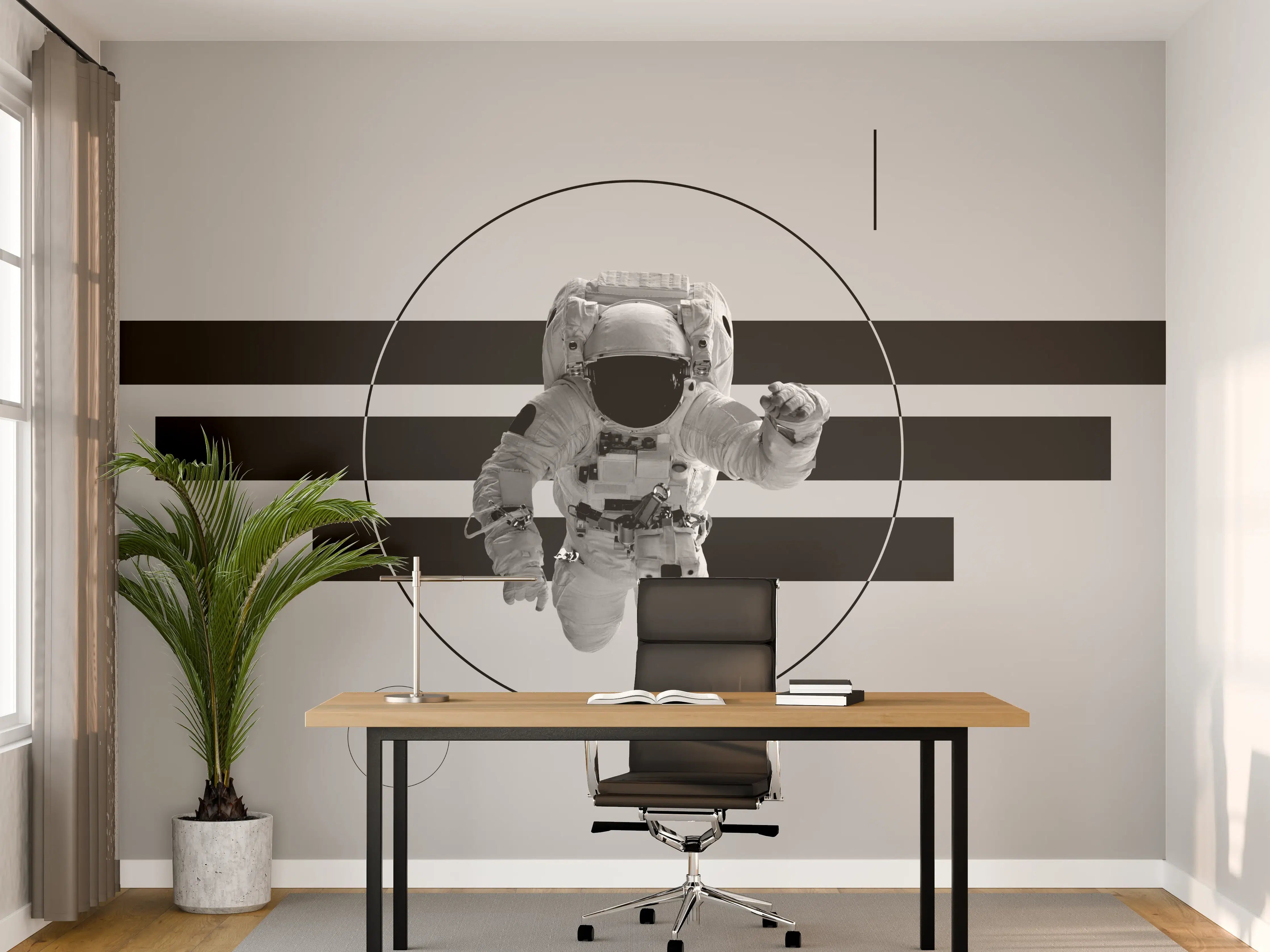 Büro Wandgestaltung - Astronaut im Weltall Grau-Schwarz