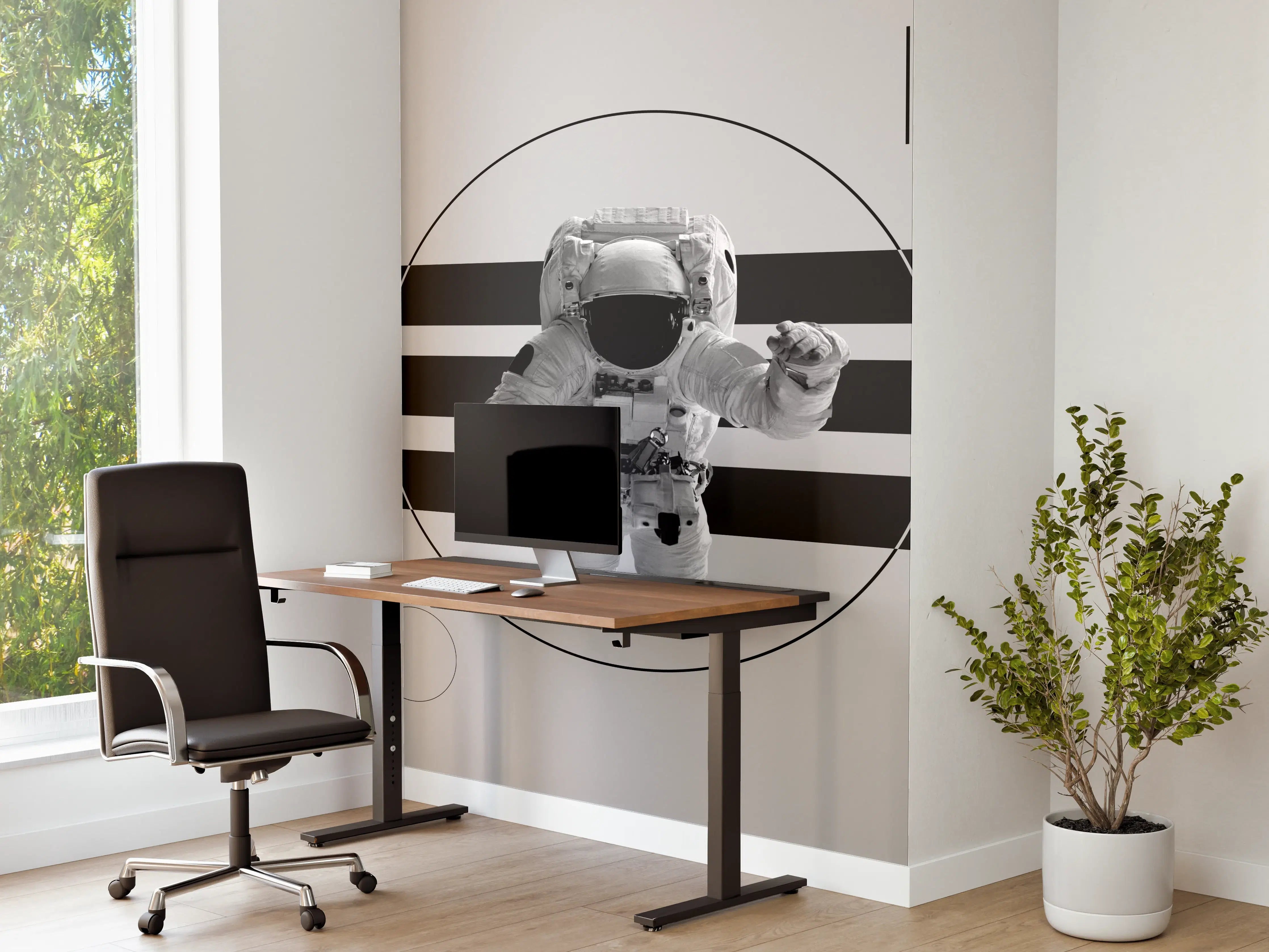 Büro Wandgestaltung - Astronaut im Weltall Grau-Schwarz