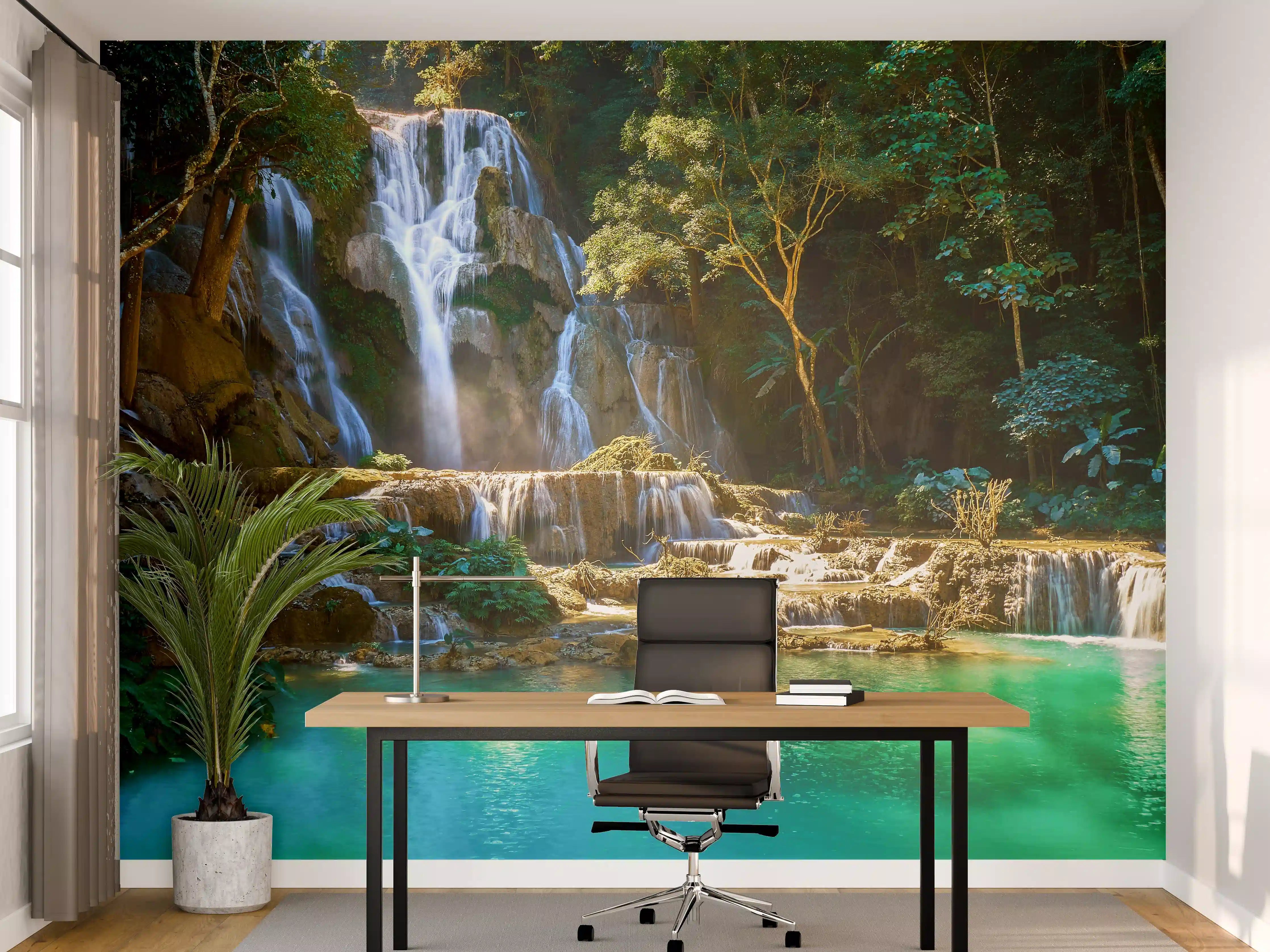 Büro Wandgestaltung - Atemberaubender Wasserfall in Laos