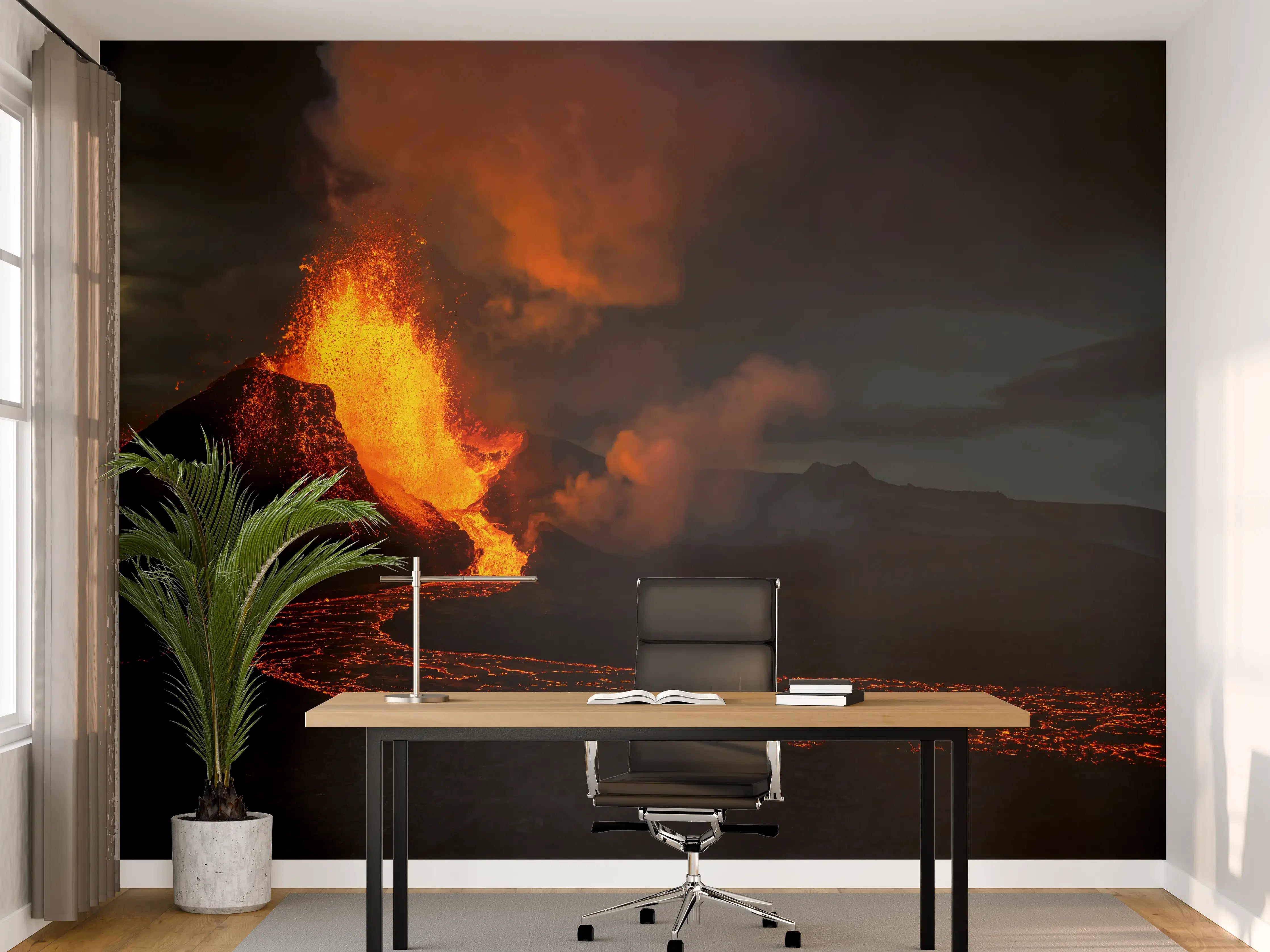 Büro Wandgestaltung - Ausbruch vom Vulkan in der Nacht