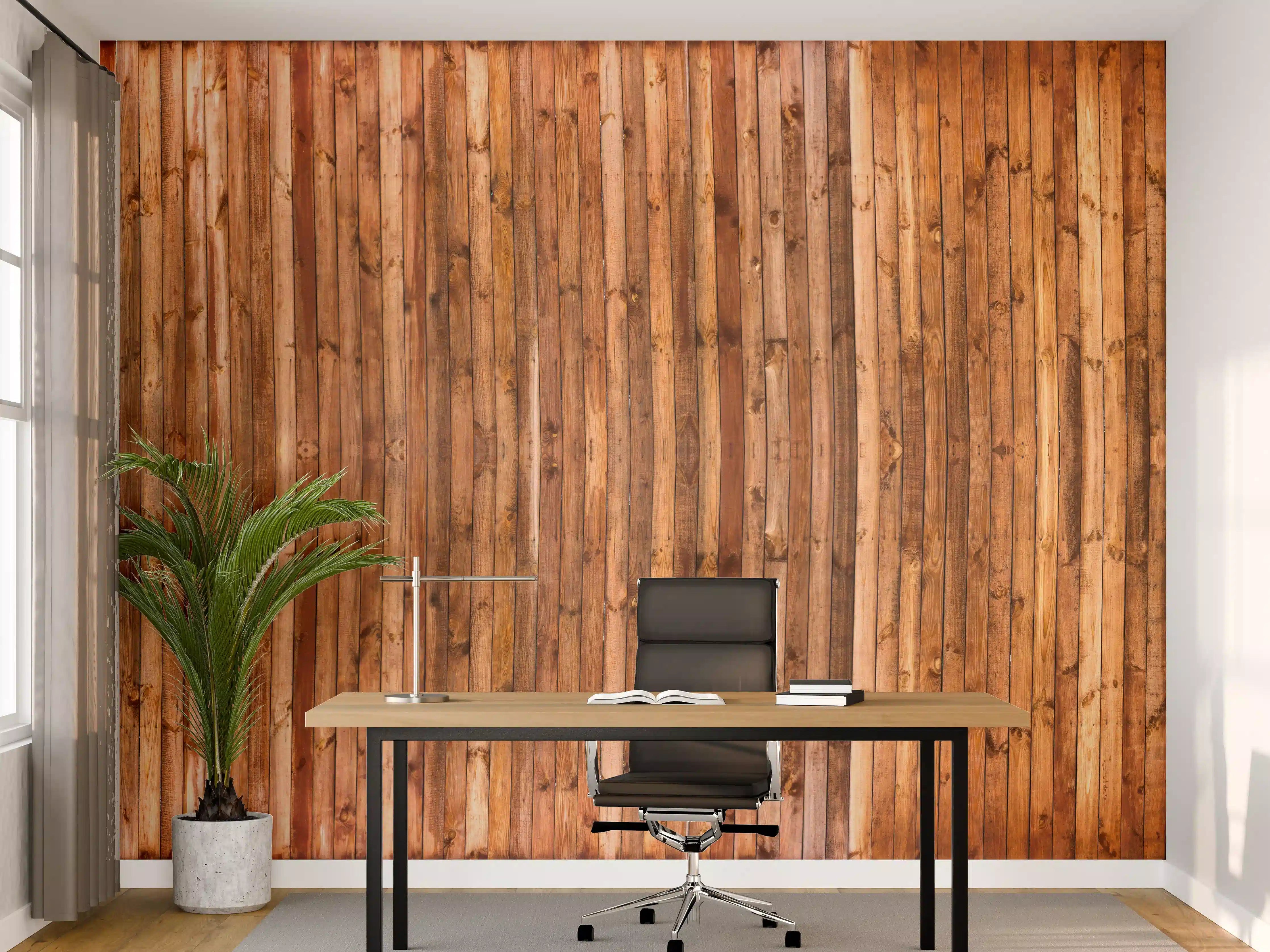 Büro Wandgestaltung - Authentische Holzoptik mit warmen Farbtönen