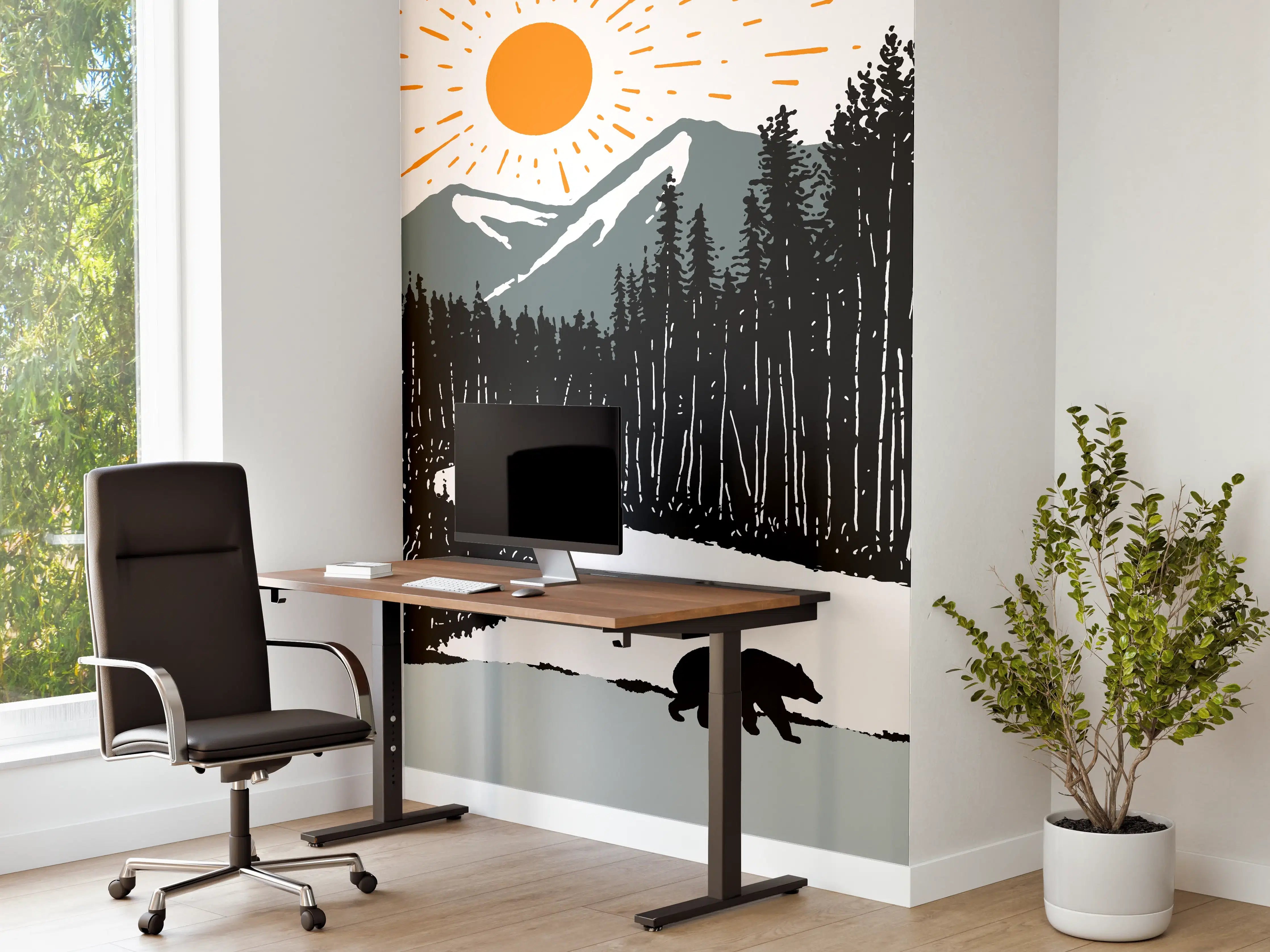 Büro Wandgestaltung - Bär auf einem Waldweg