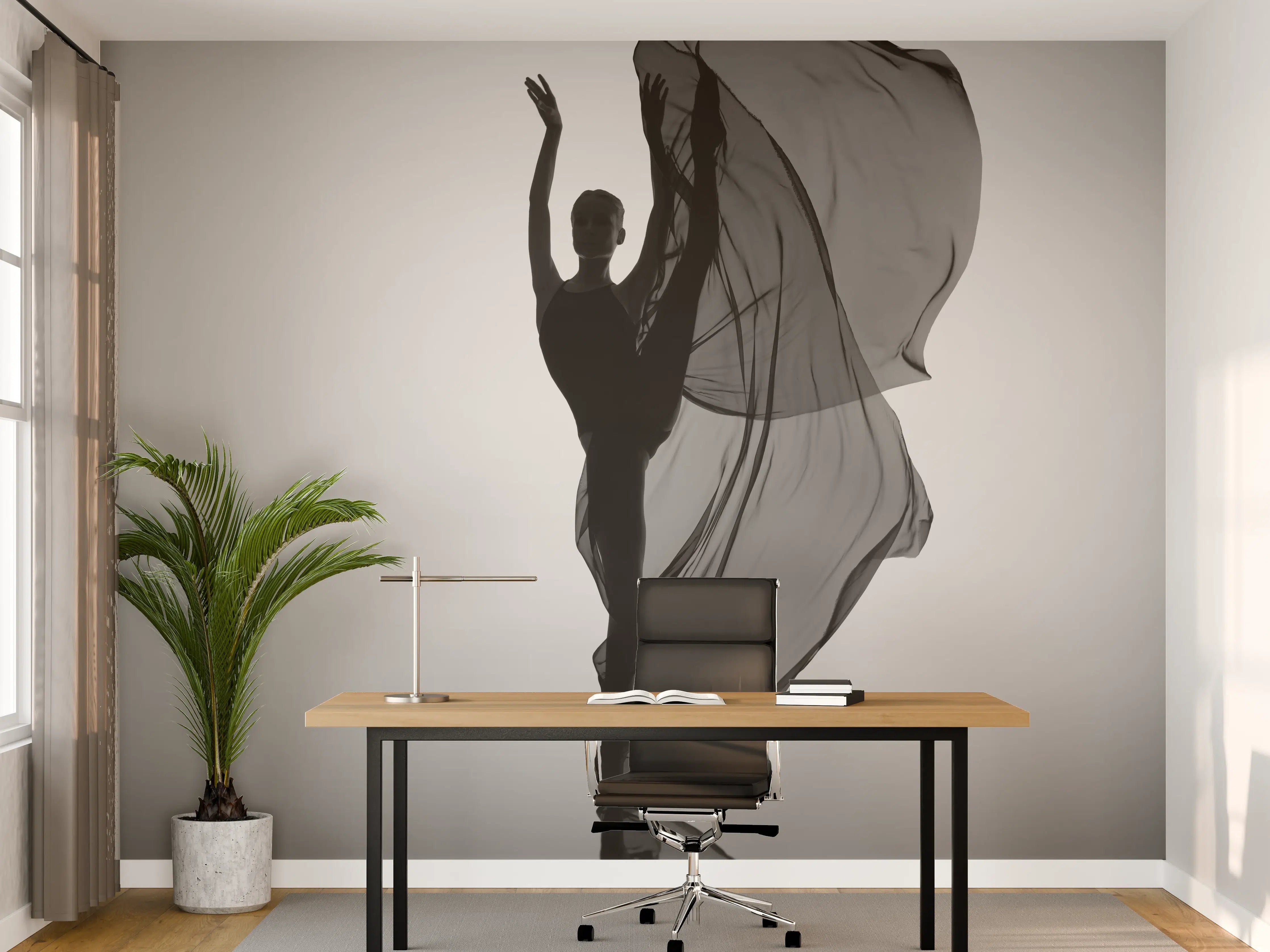Büro Wandgestaltung - Ballerina tanzt mit schwarzem Tuch