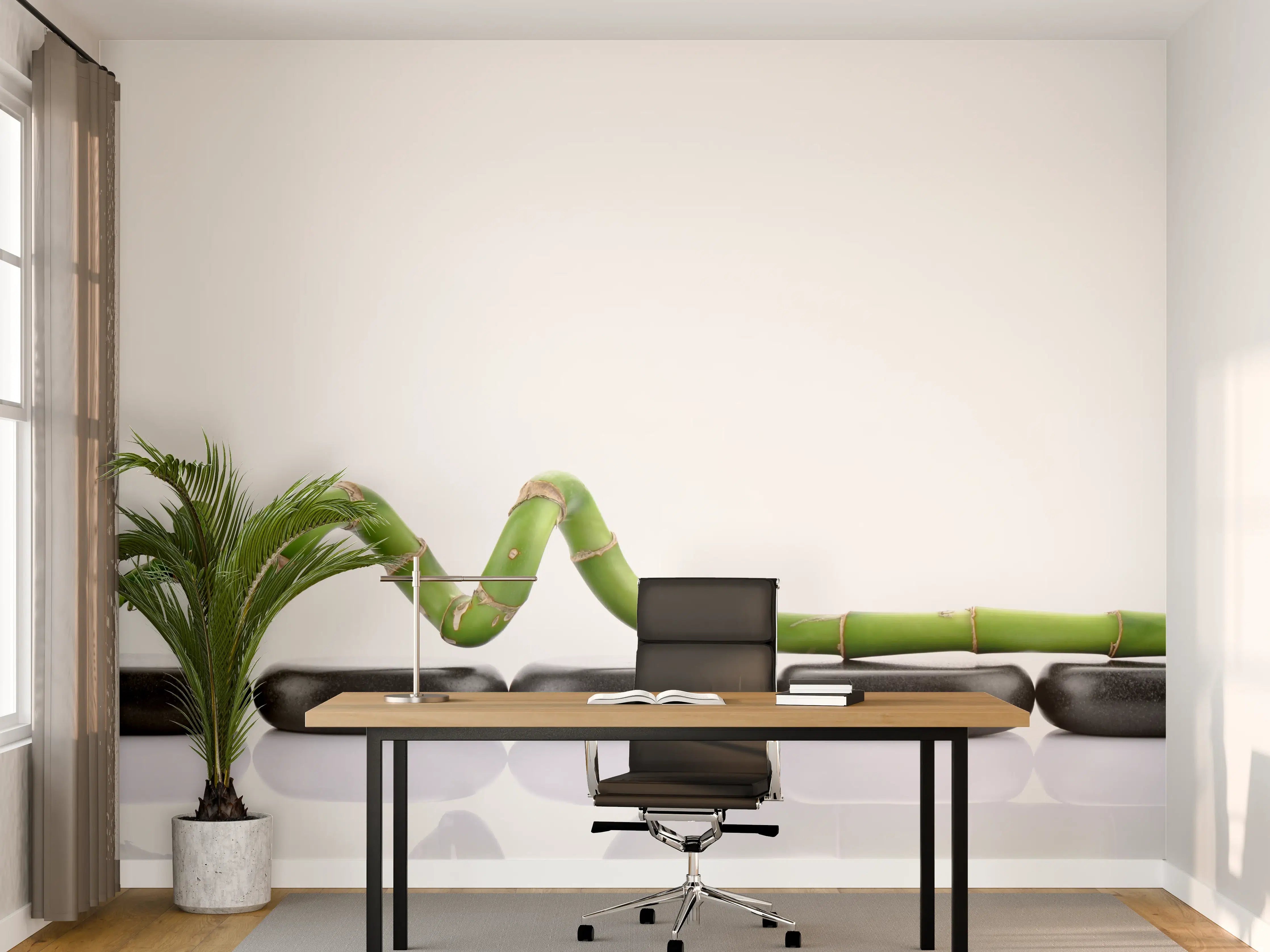 Büro Wandgestaltung - Bambus auf Basaltsteinen