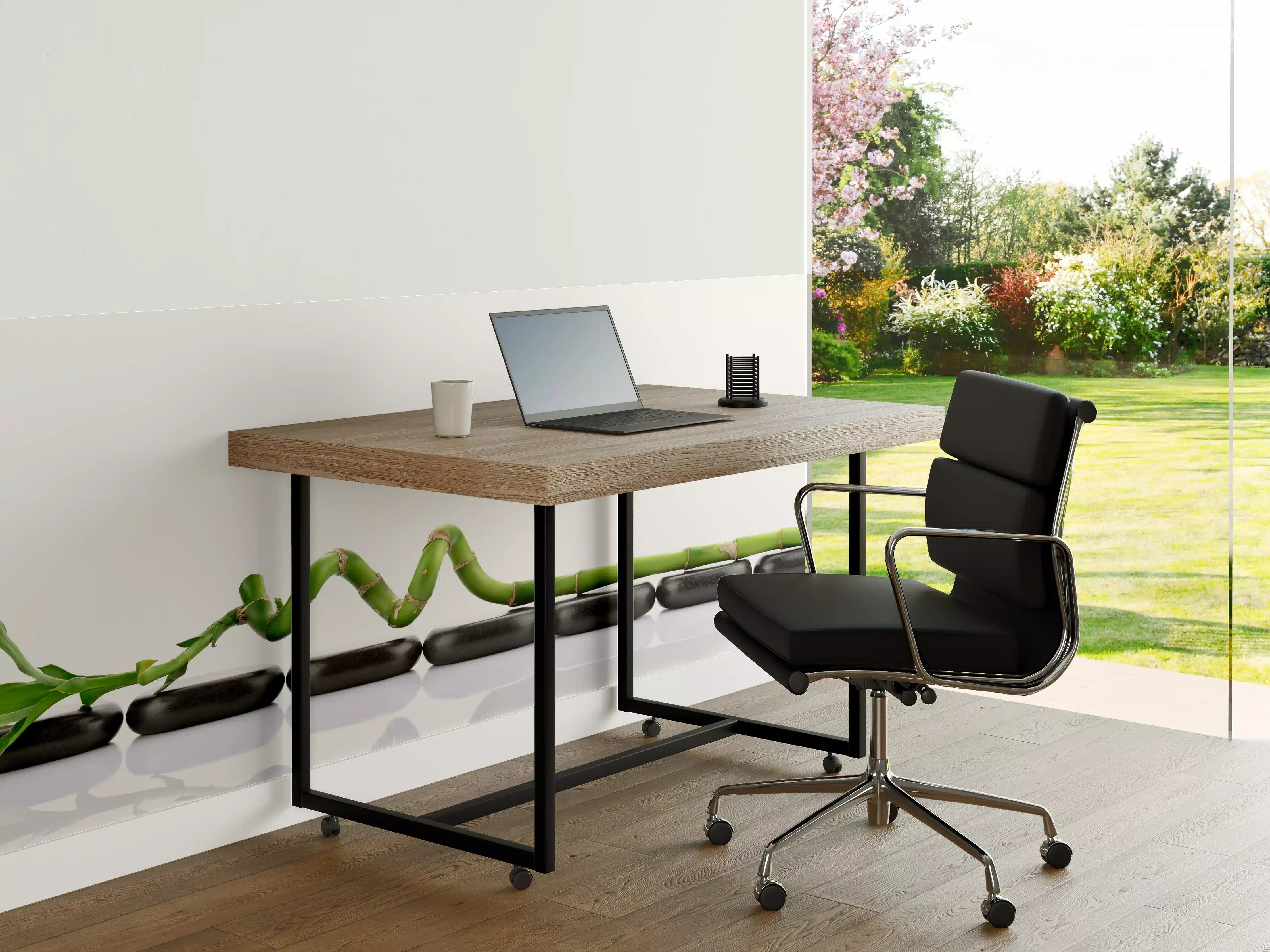 Büro Wandgestaltung - Bambus auf Basaltsteinen