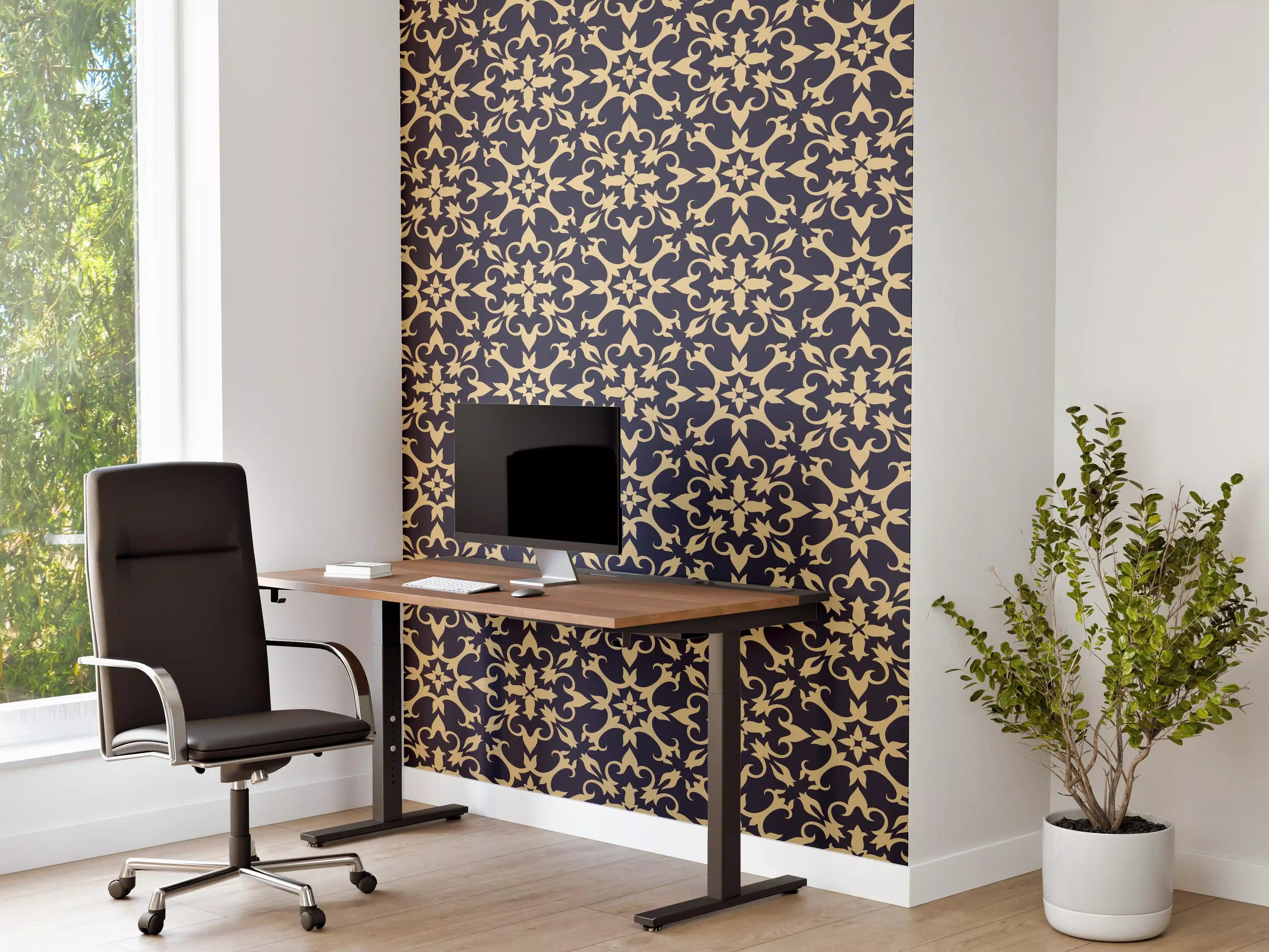 Büro Wandgestaltung - Barockes Blau-Gold Muster