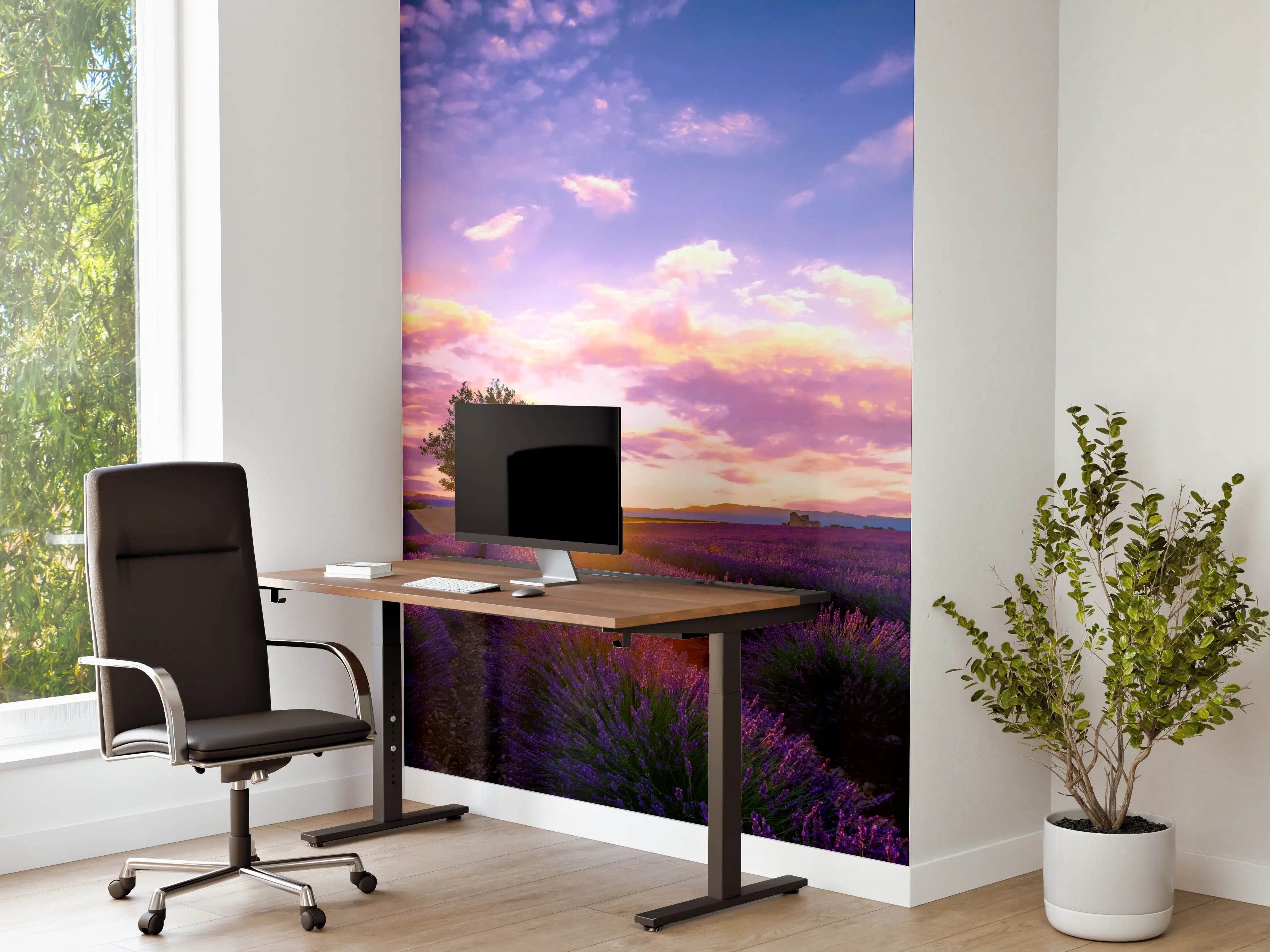Büro Wandgestaltung - Baum im Lavendelfeld bei Sonnenuntergang in der Provence