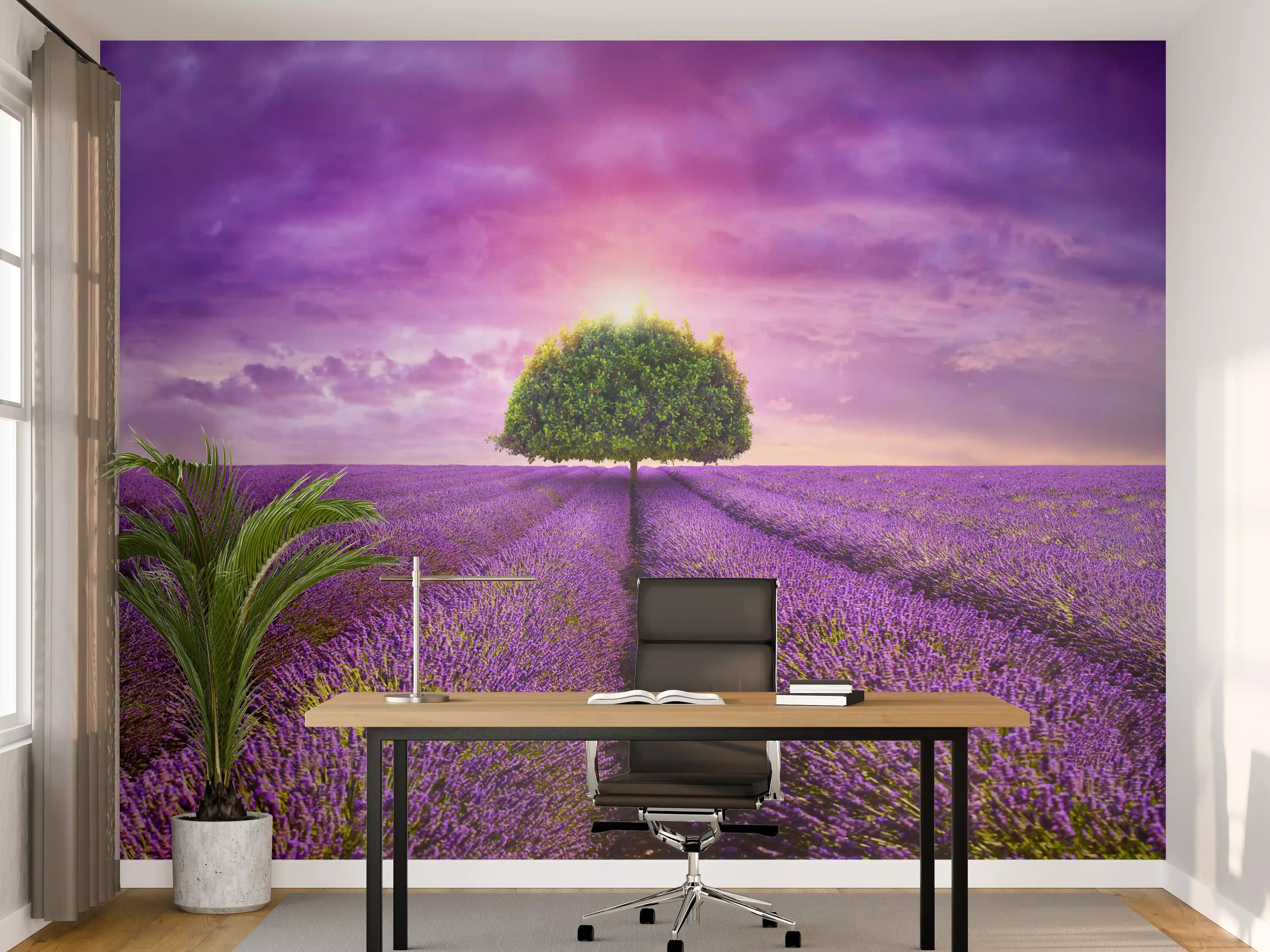 Büro Wandgestaltung - Baum im schönen lavendel Feld