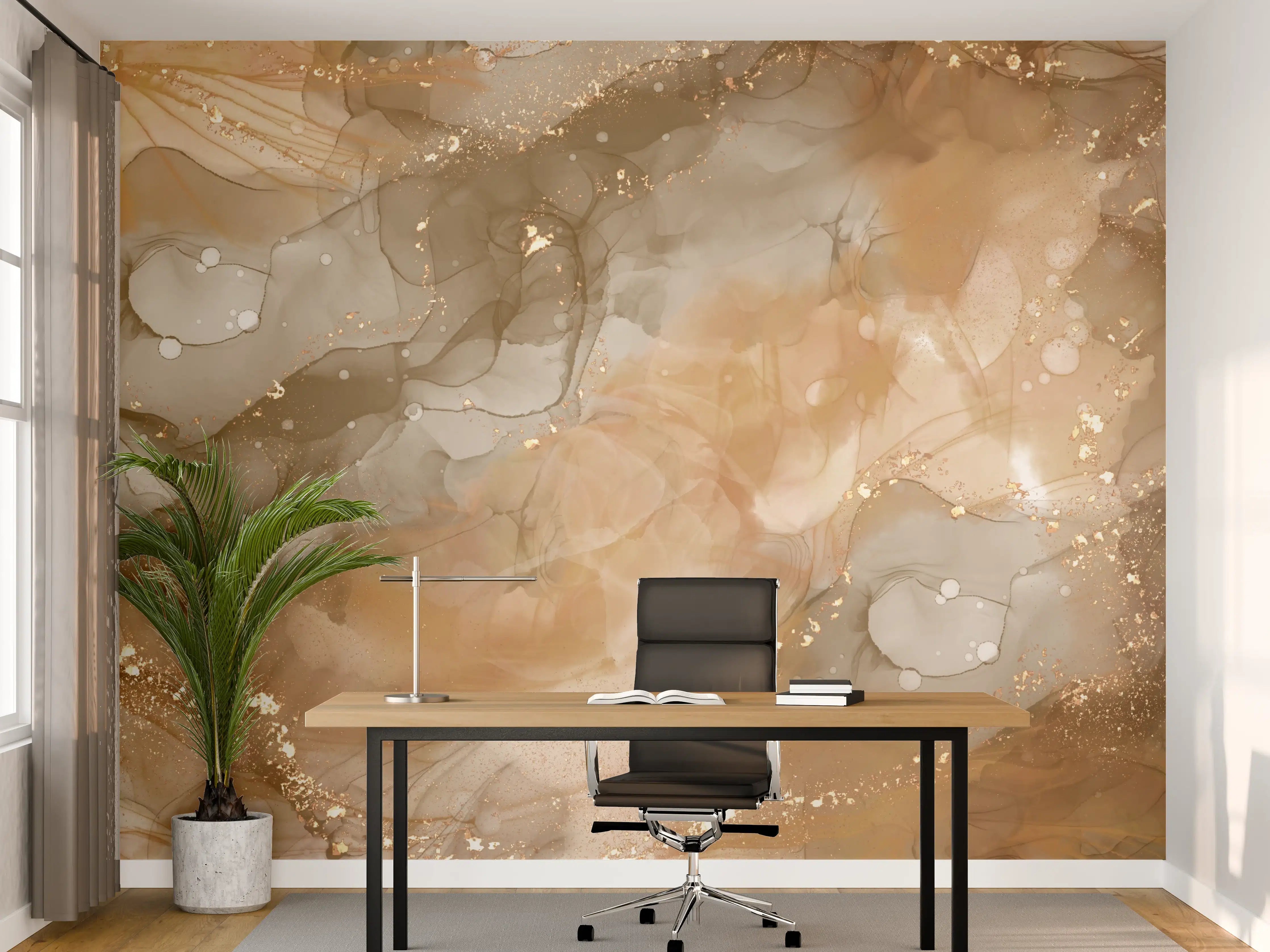 Büro Wandgestaltung - Beige- und Gold-Töne mit transparenten Akzenten