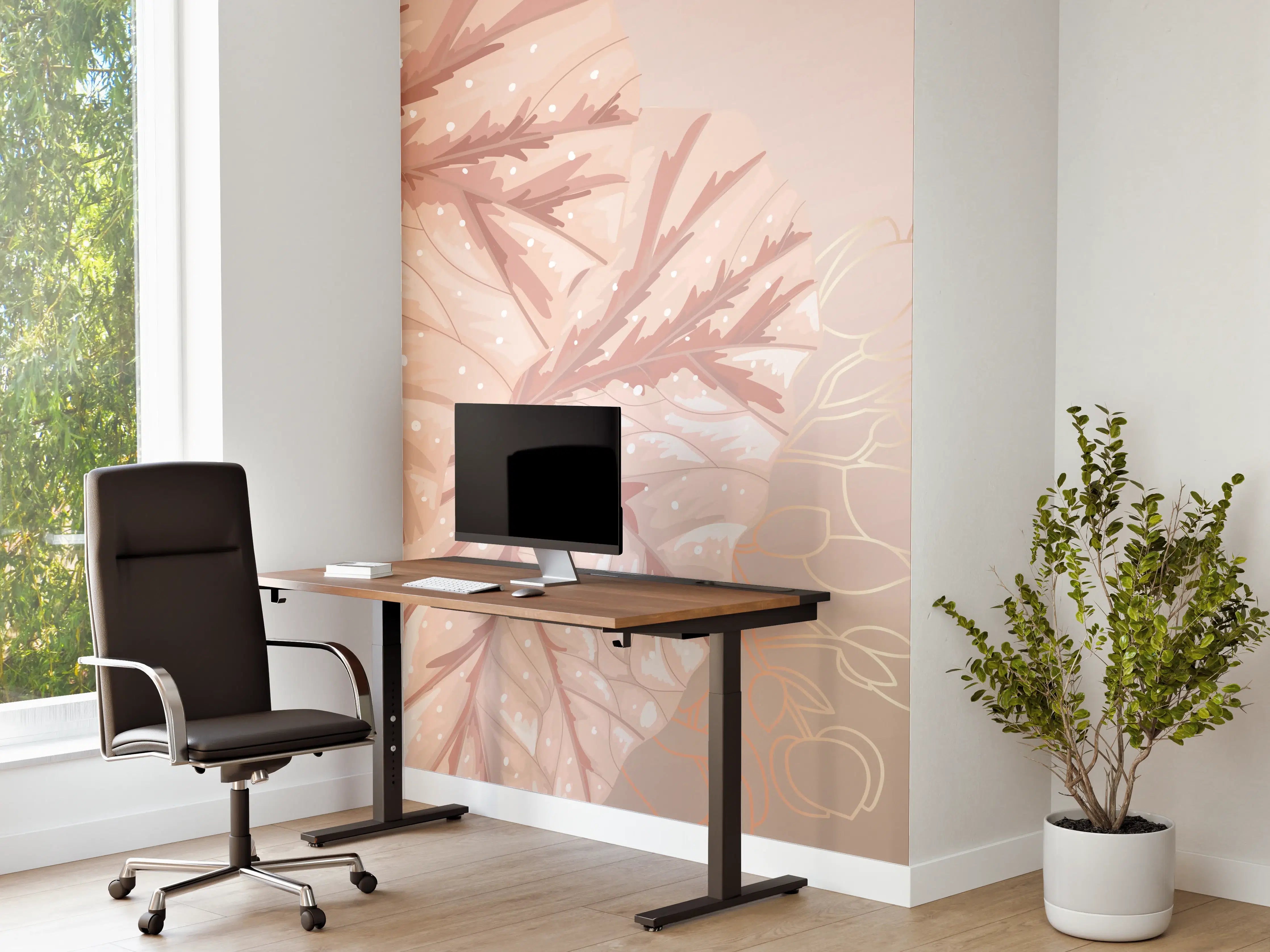 Büro Wandgestaltung - Beige Blätter Illustration