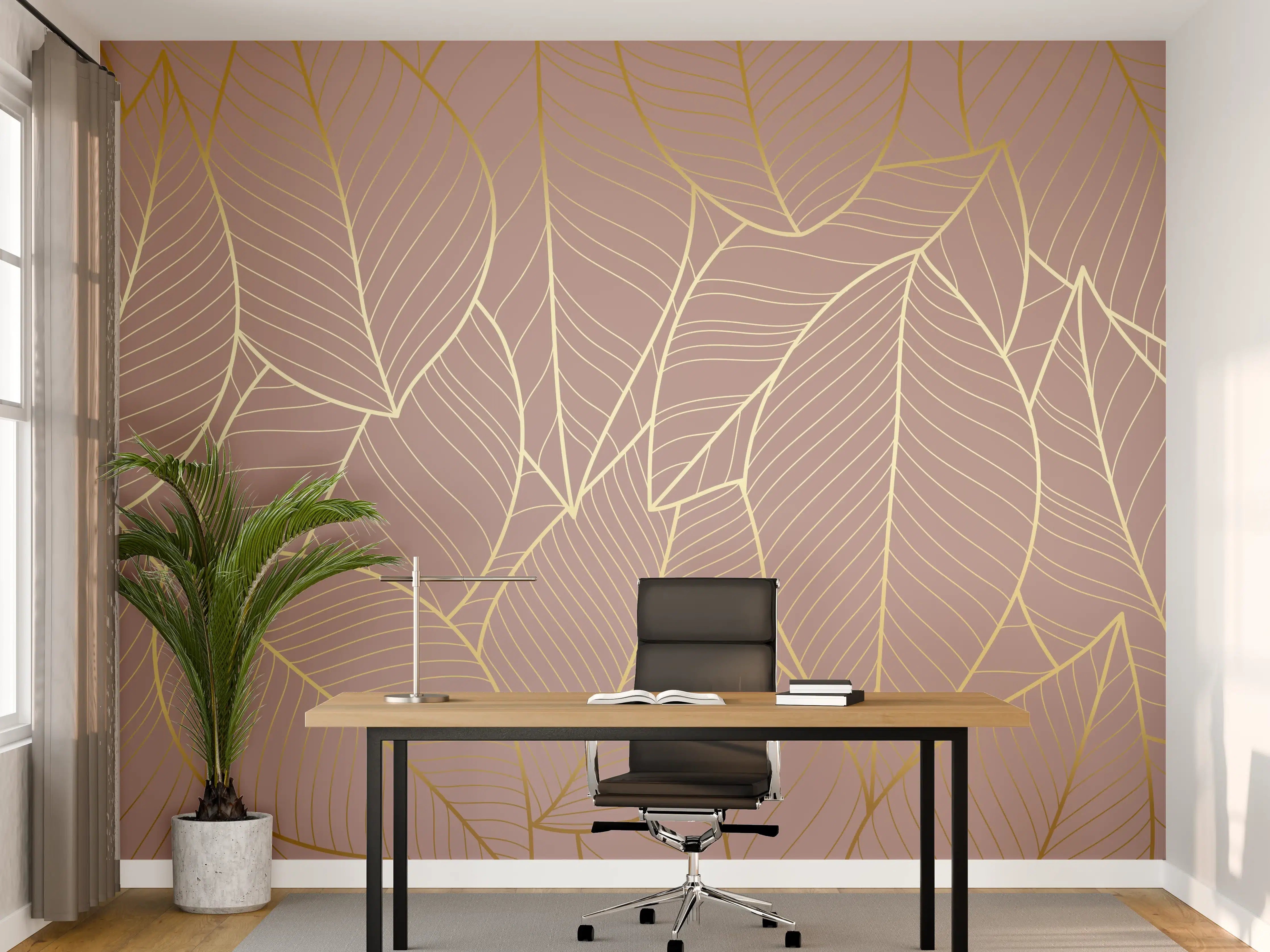 Büro Wandgestaltung - Beige Blattgold Struktur