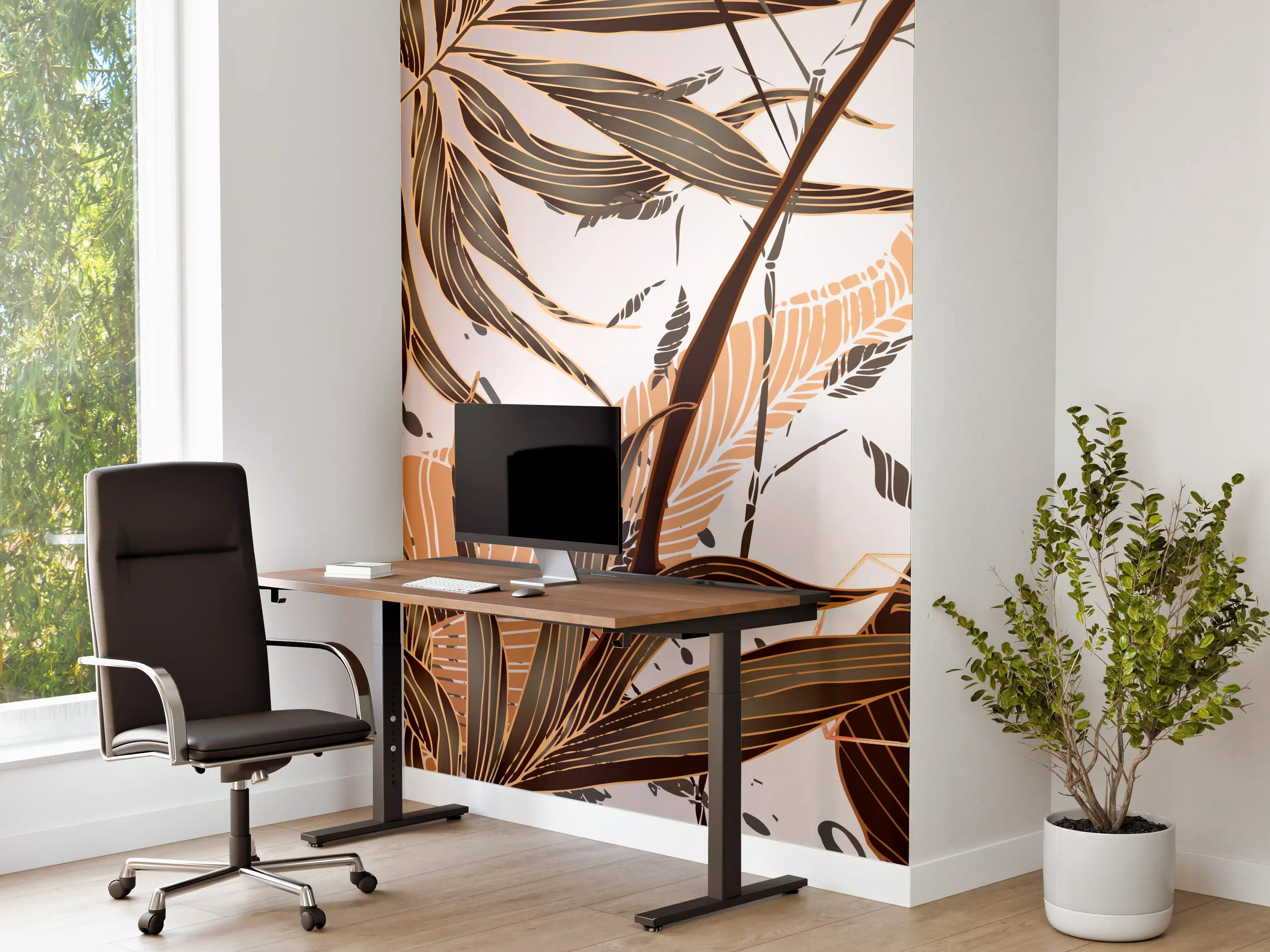 Büro Wandgestaltung - Beige Blattmuster Tapete