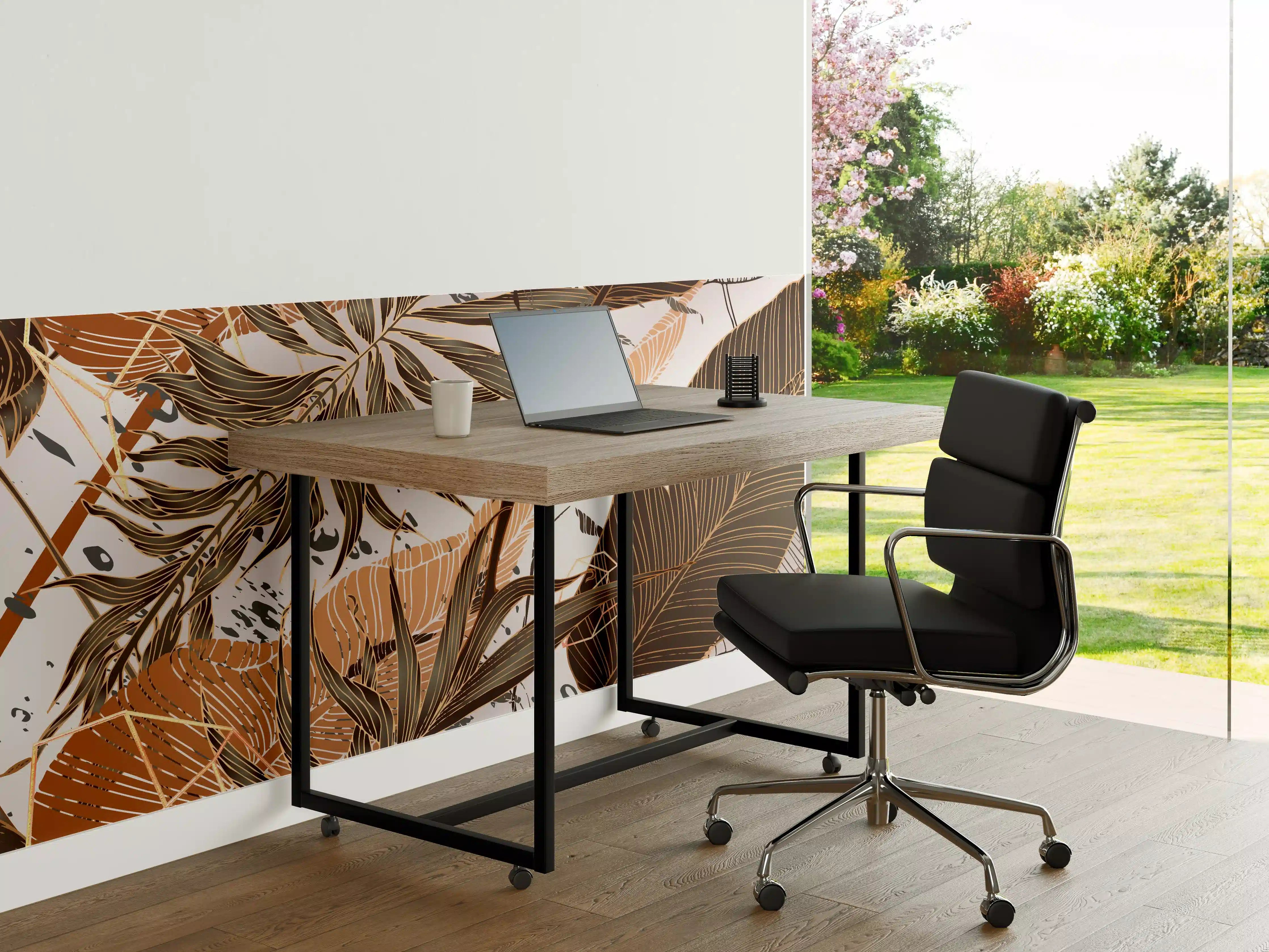 Büro Wandgestaltung - Beige Blattmuster Tapete
