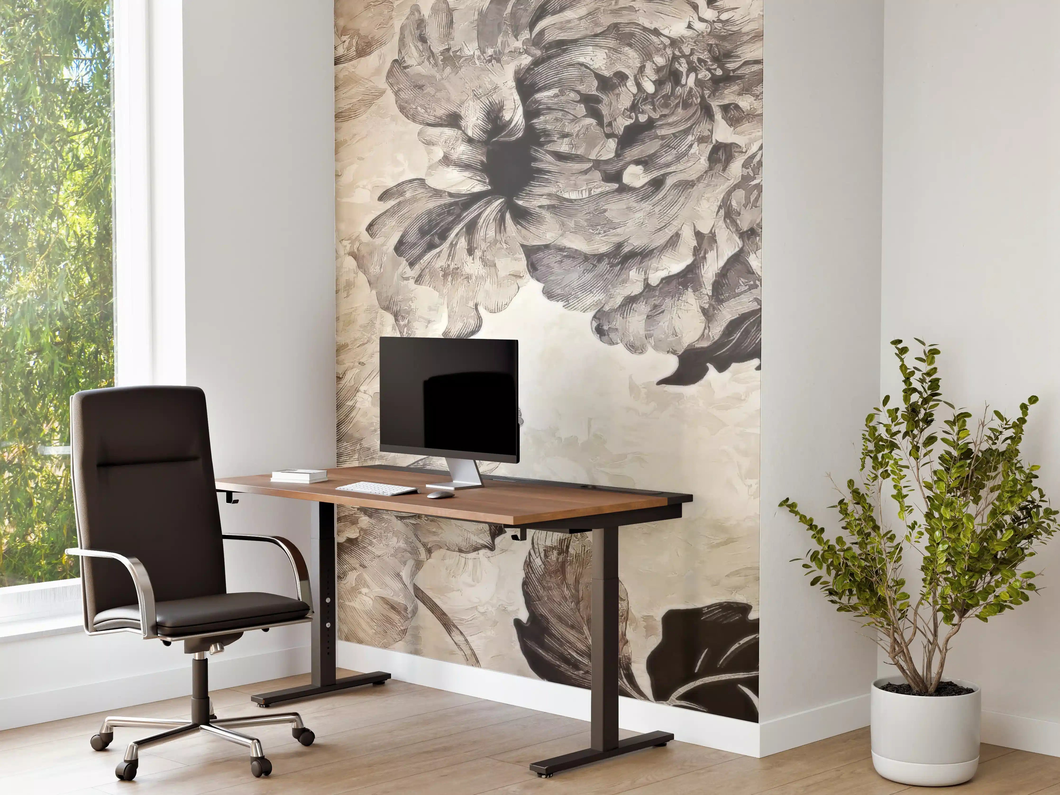Büro Wandgestaltung - Beige Blumenpanorama Kunstwerk