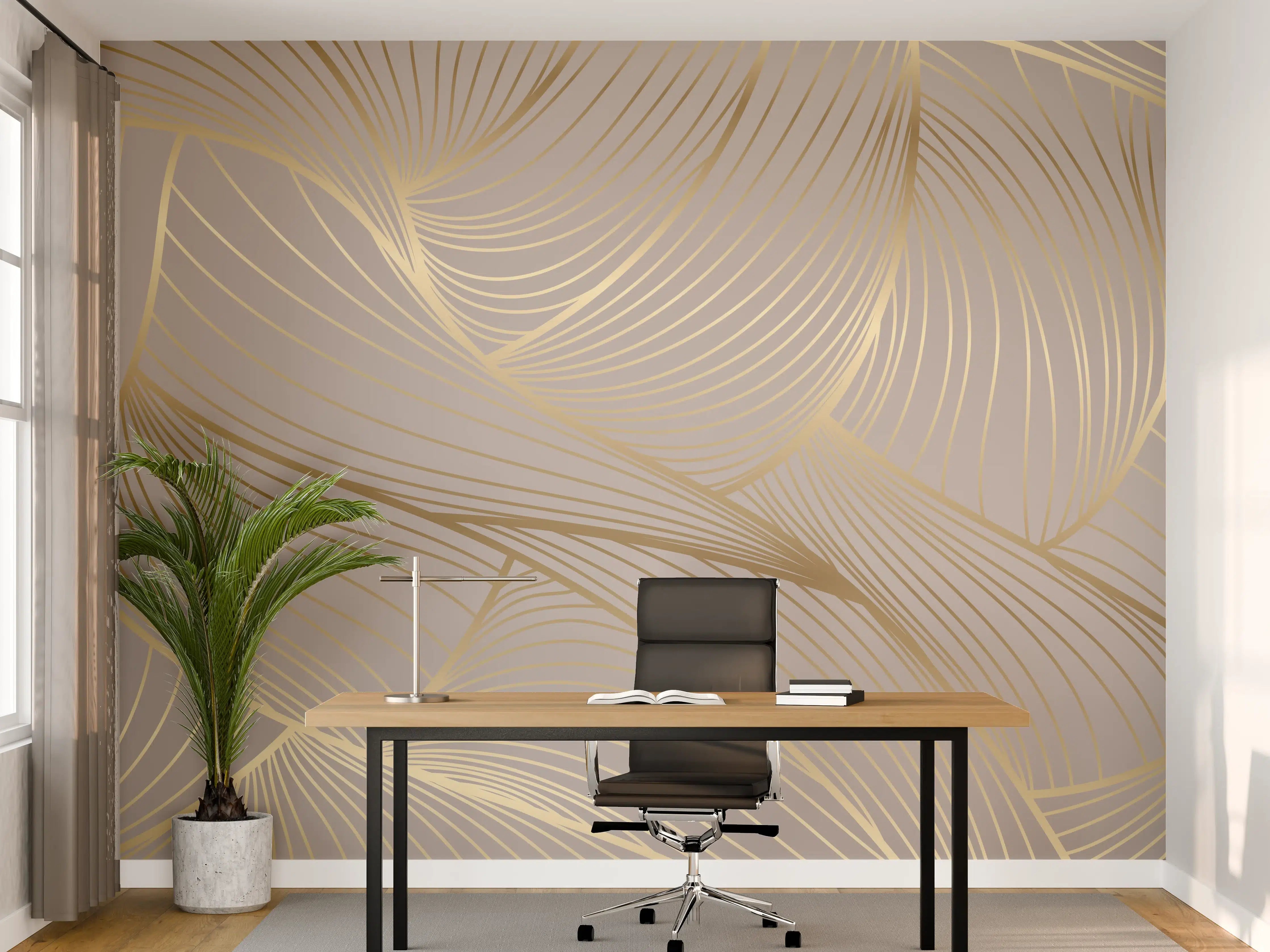 Büro Wandgestaltung - Beige-Goldene Linien Muster