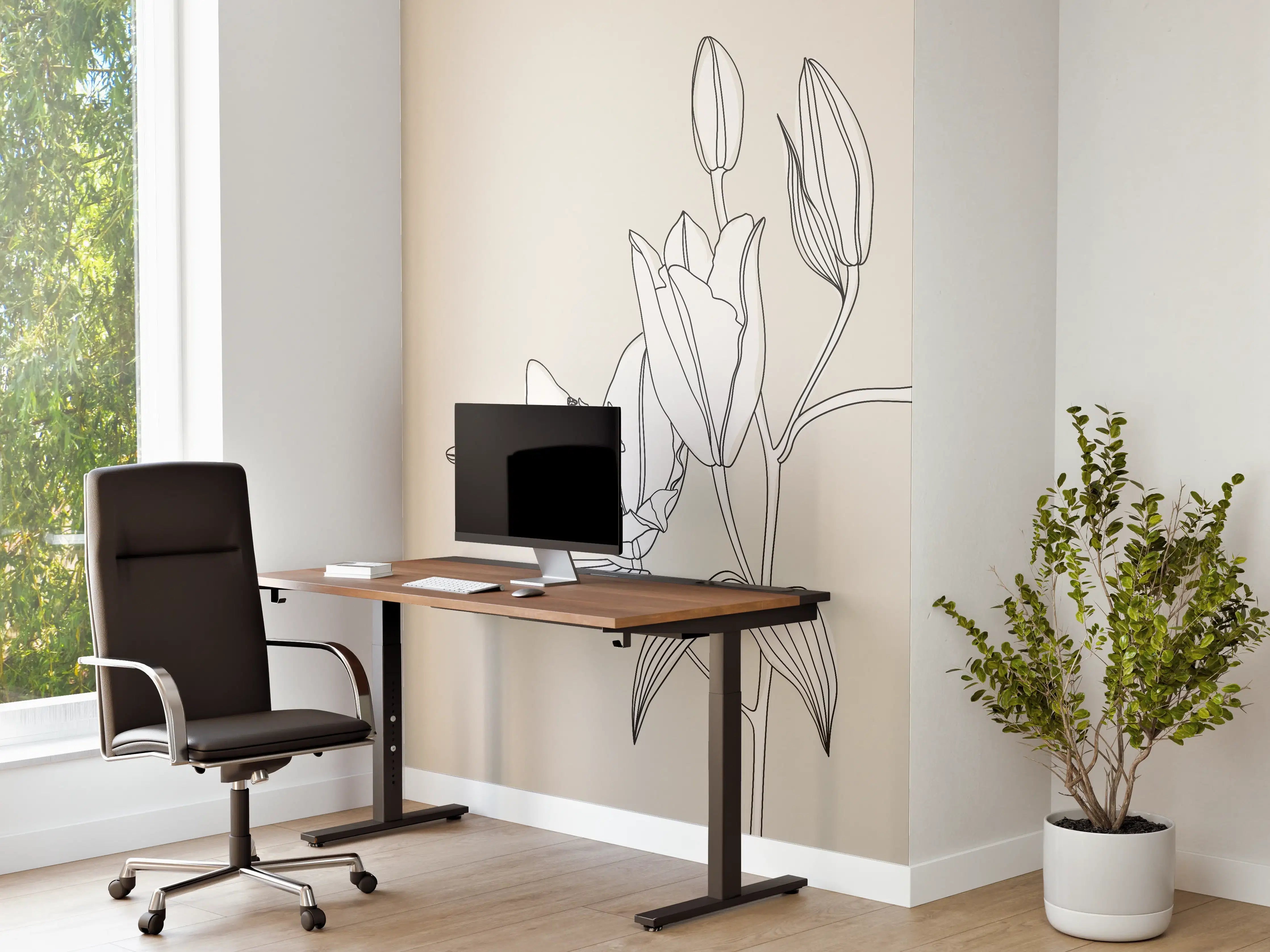 Büro Wandgestaltung - Beige Lilien Linienkunst
