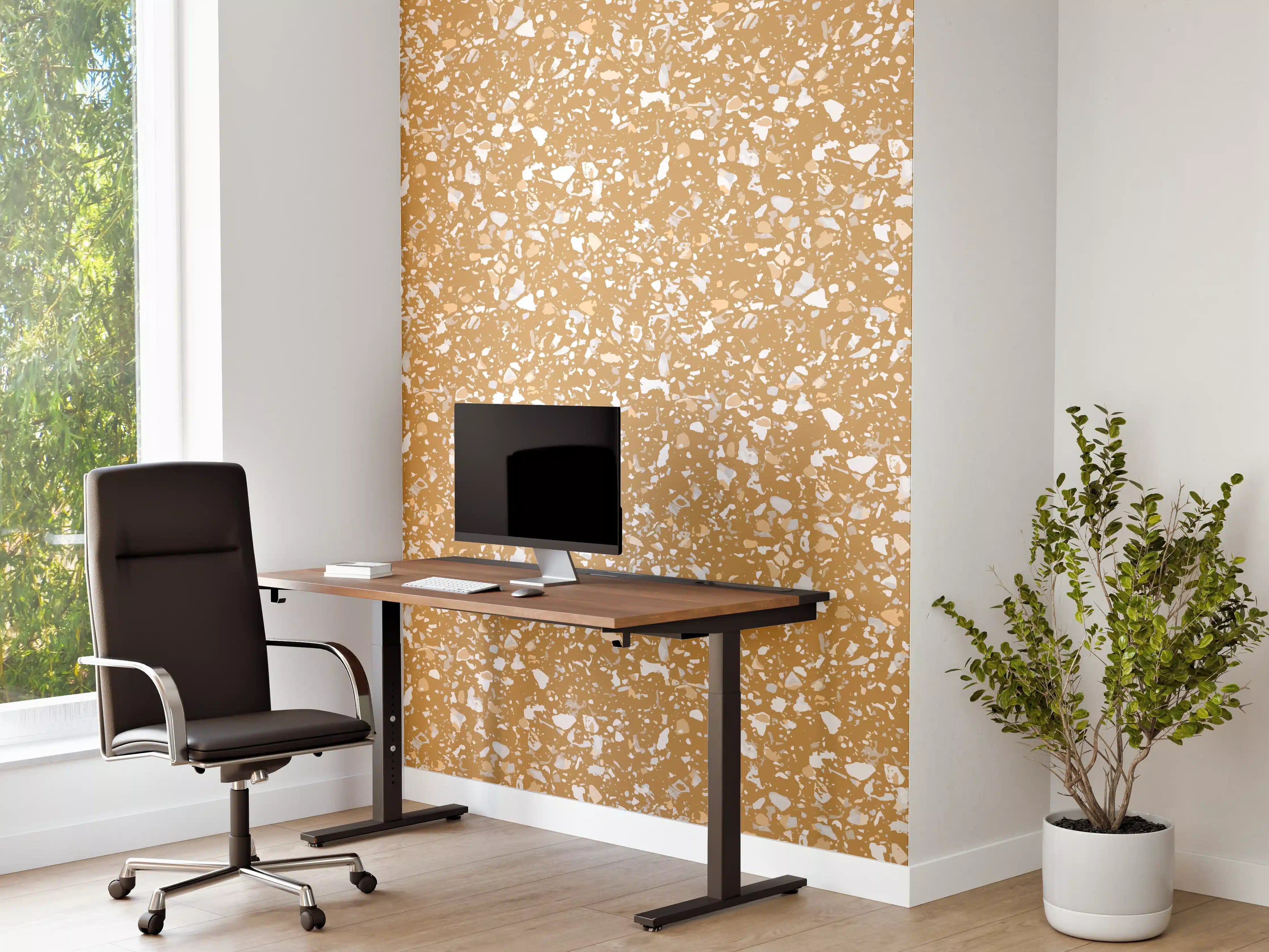 Büro Wandgestaltung - Beige Terrazzoboden mit Ocker-Tönen