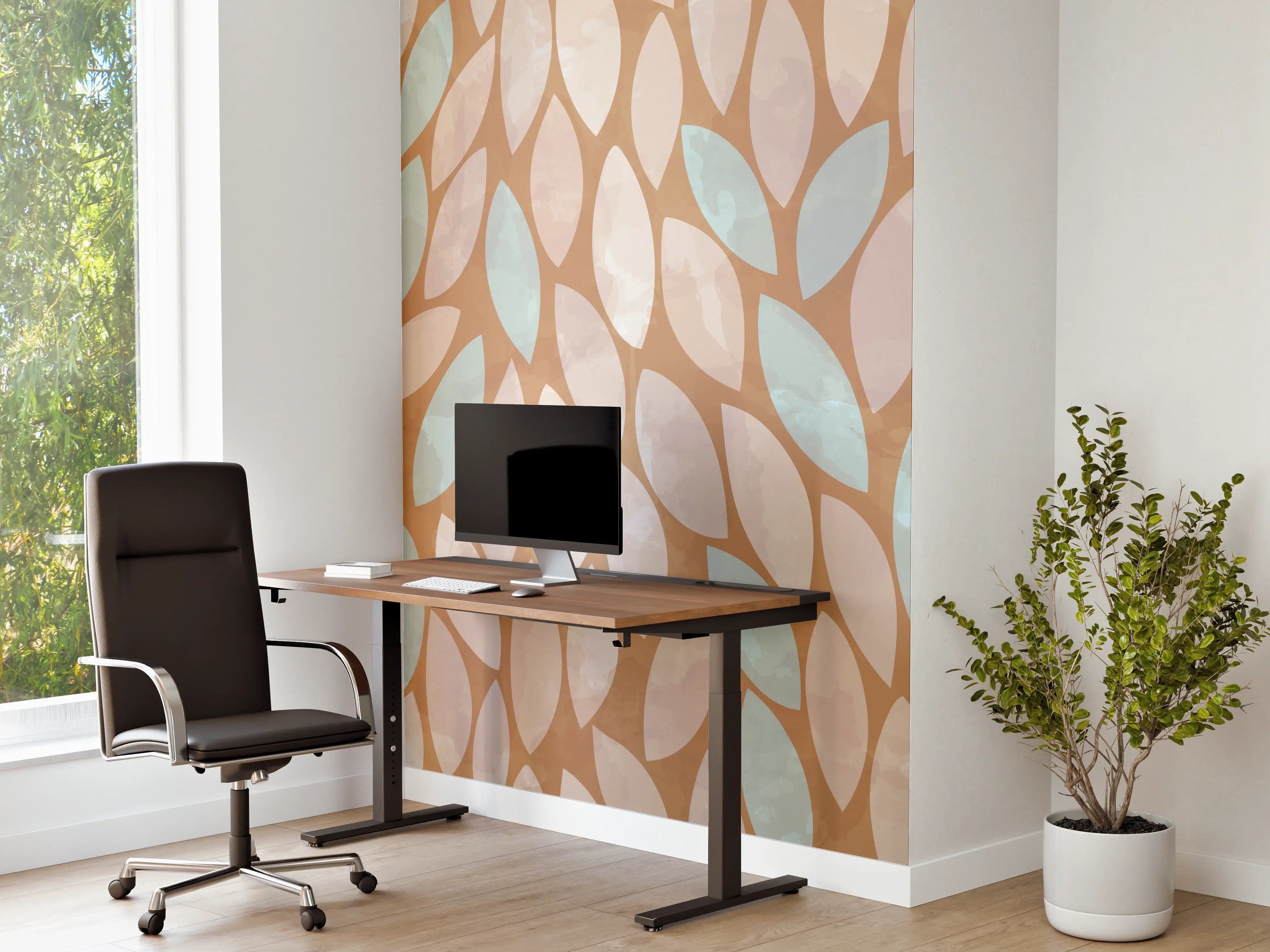 Büro Wandgestaltung - Beige-Und-Graumuster mit Blattmotiv
