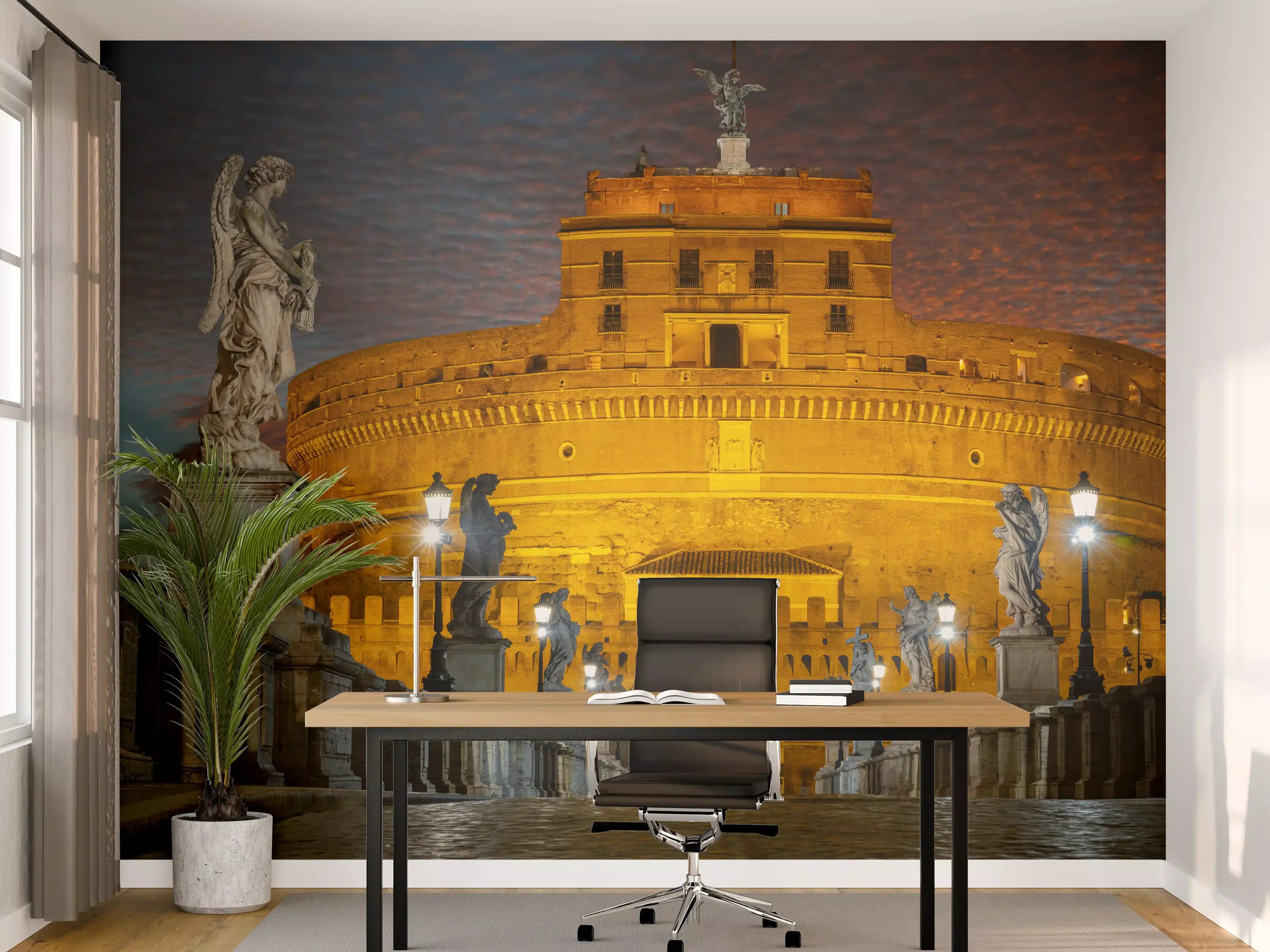 Büro Wandgestaltung - Beleuchtete Engelsburg in Rom