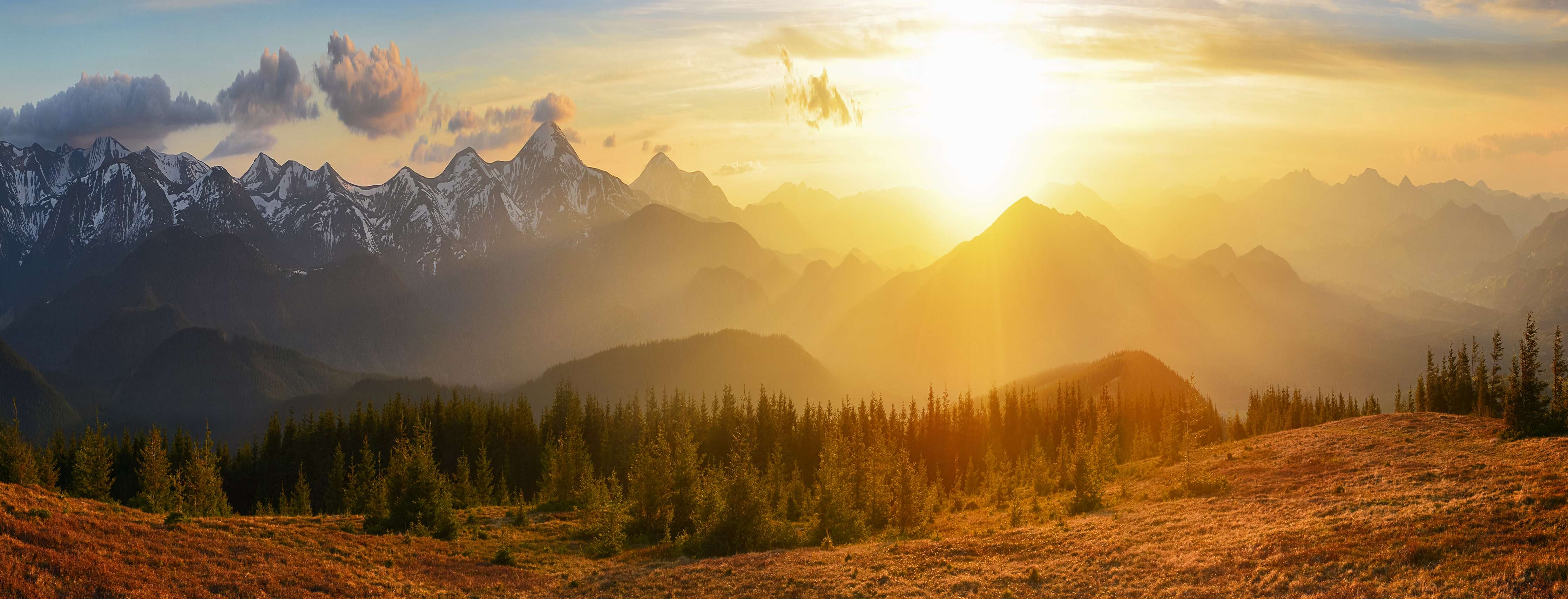 Büro Wandgestaltung-Berge im Sonnenuntergang