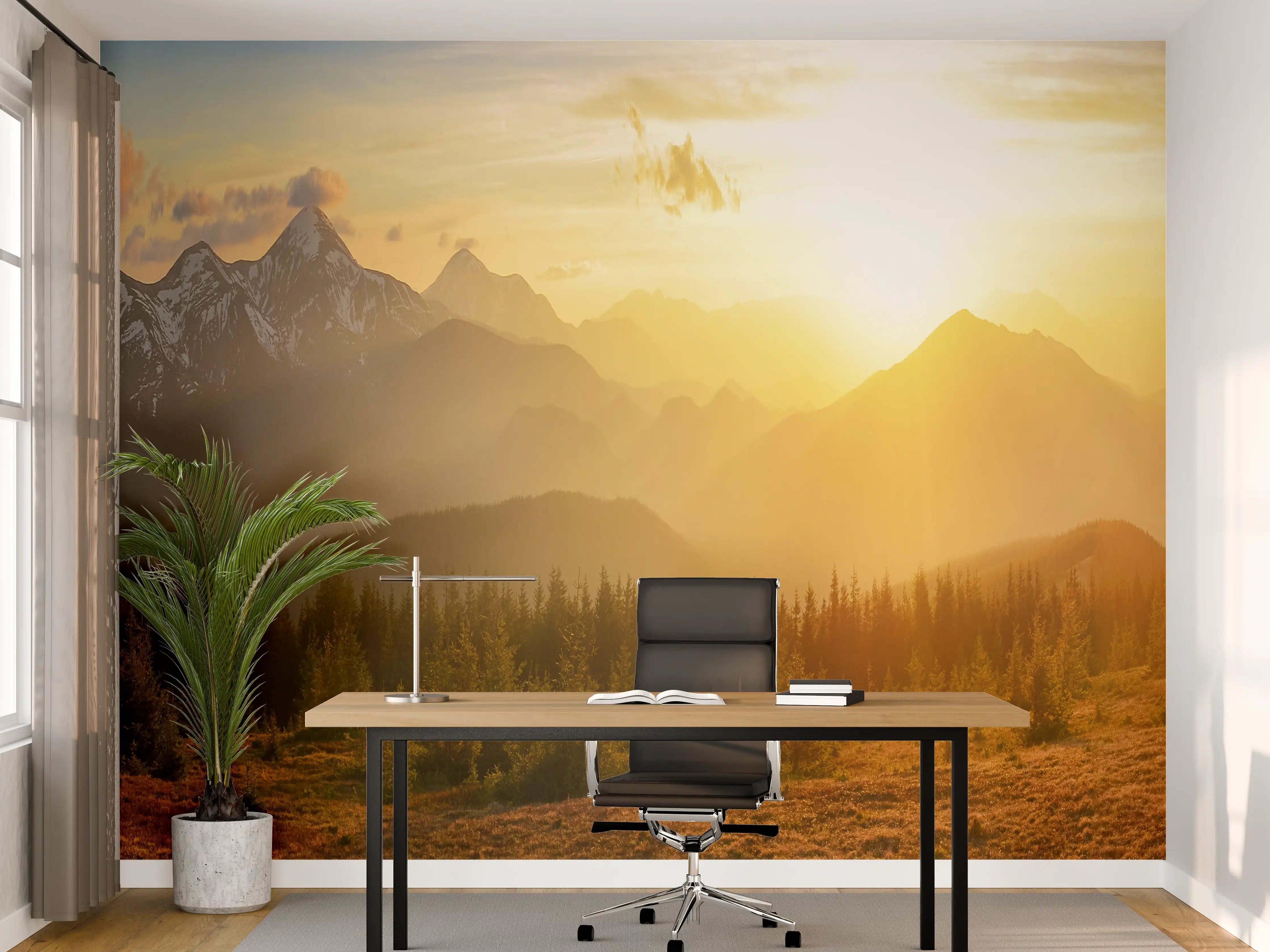 Büro Wandgestaltung - Berge im Sonnenuntergang