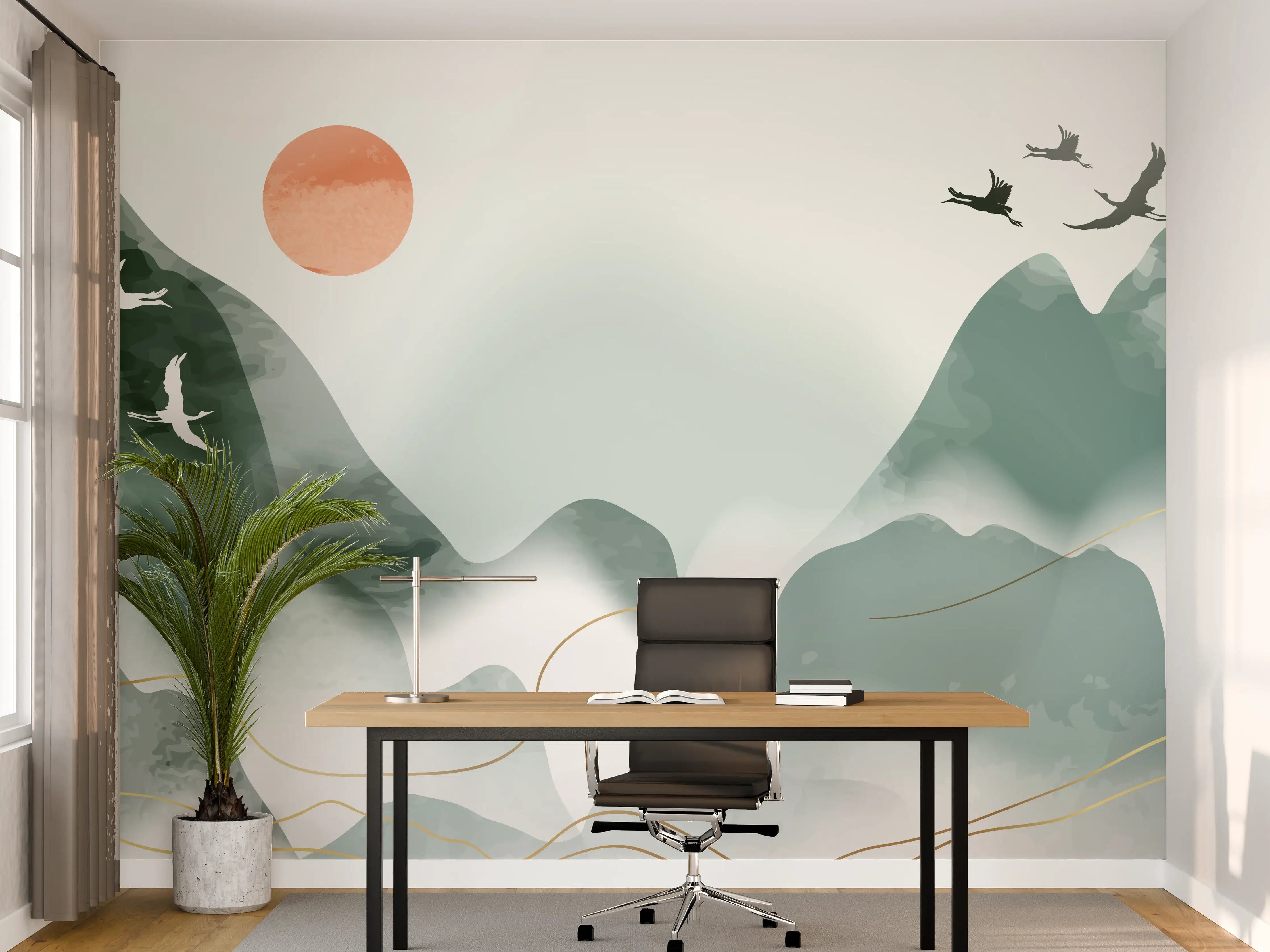 Büro Wandgestaltung - Berghorizont mit Abendrot