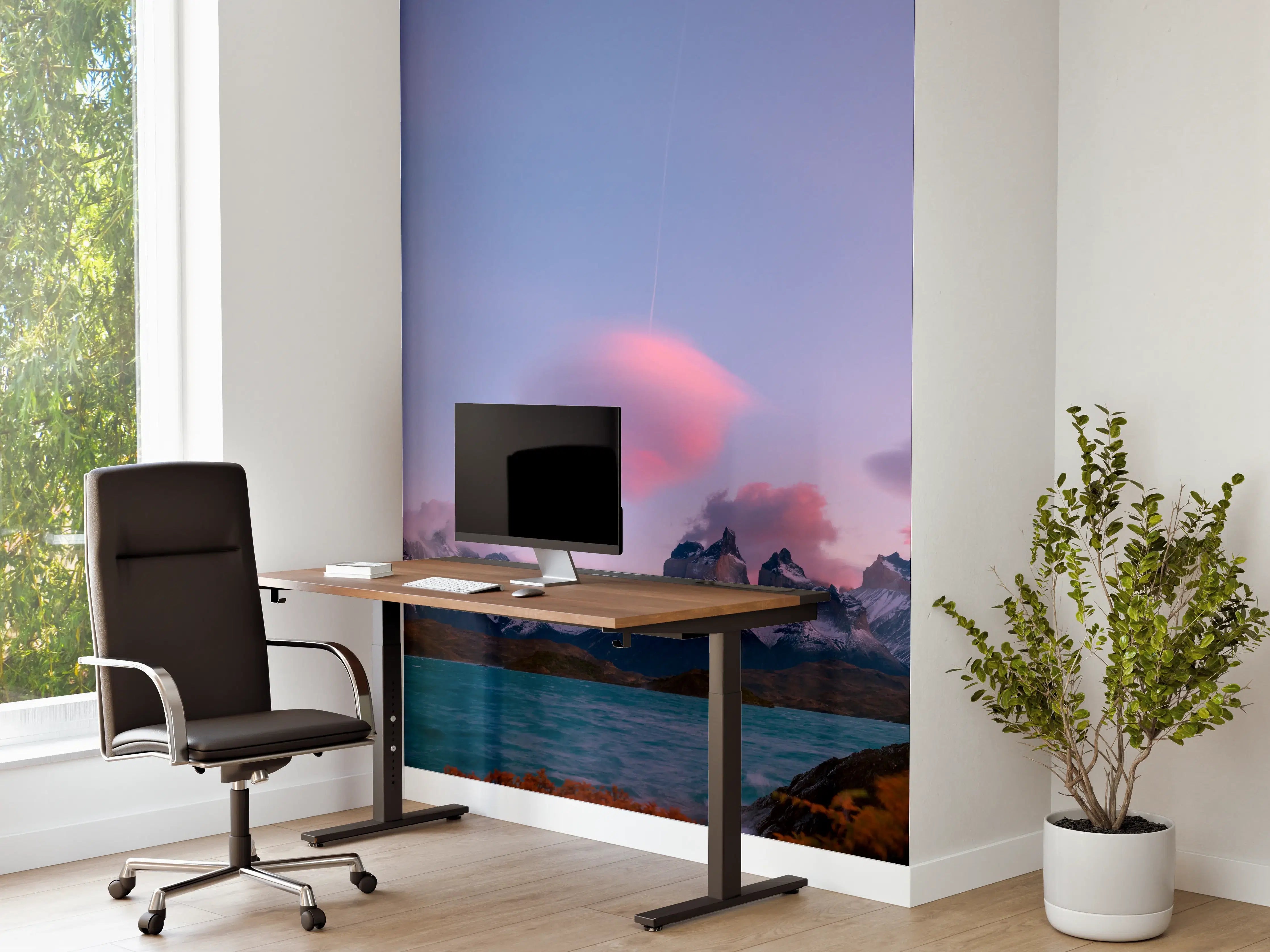 Büro Wandgestaltung - Bergpanorama im rosa Sonnenuntergang